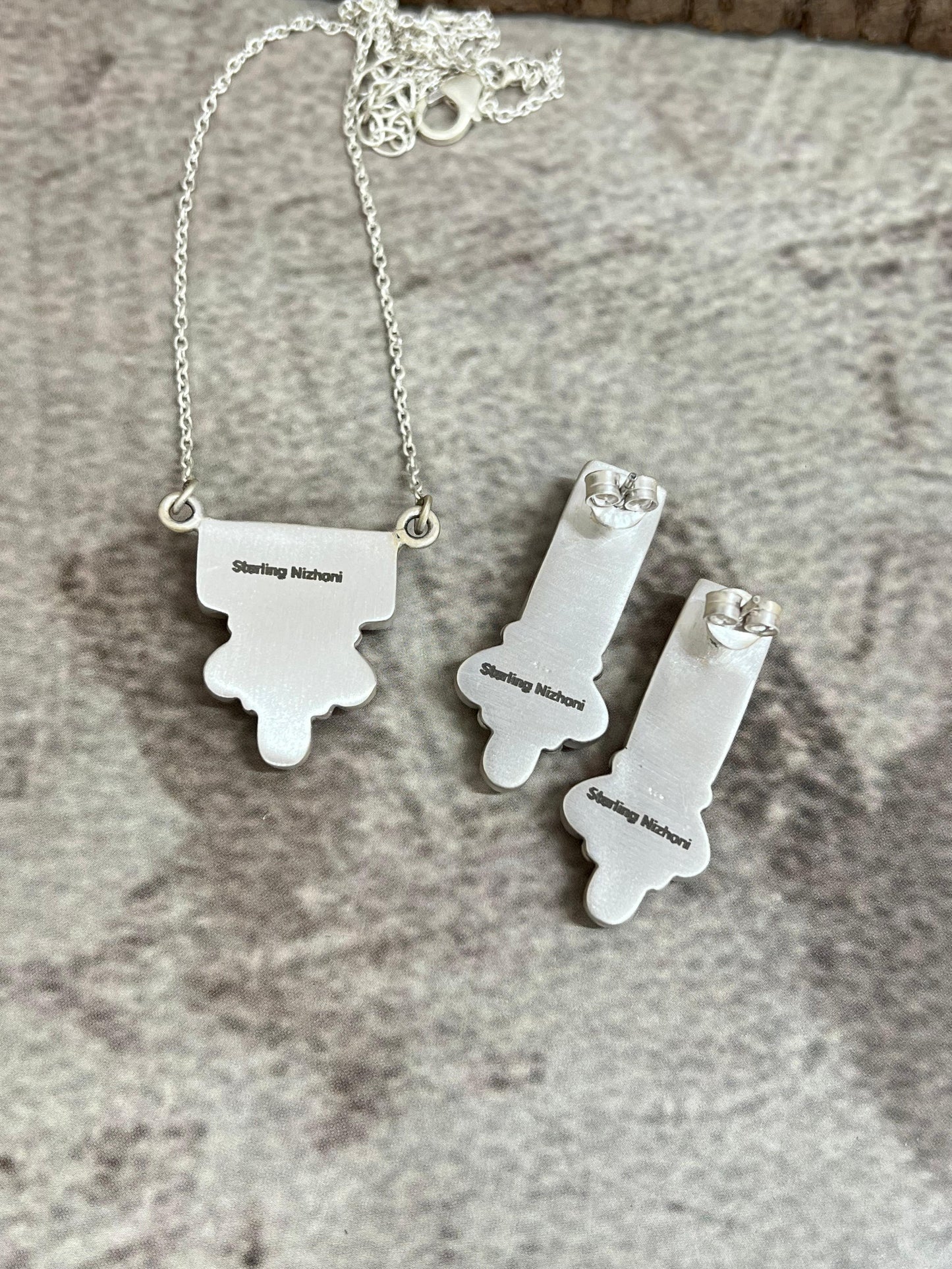 Handmade Sterling Silver Dahlia Rose with Wild Horse Necklace Earrings Set, Signed Nizhoni (6)