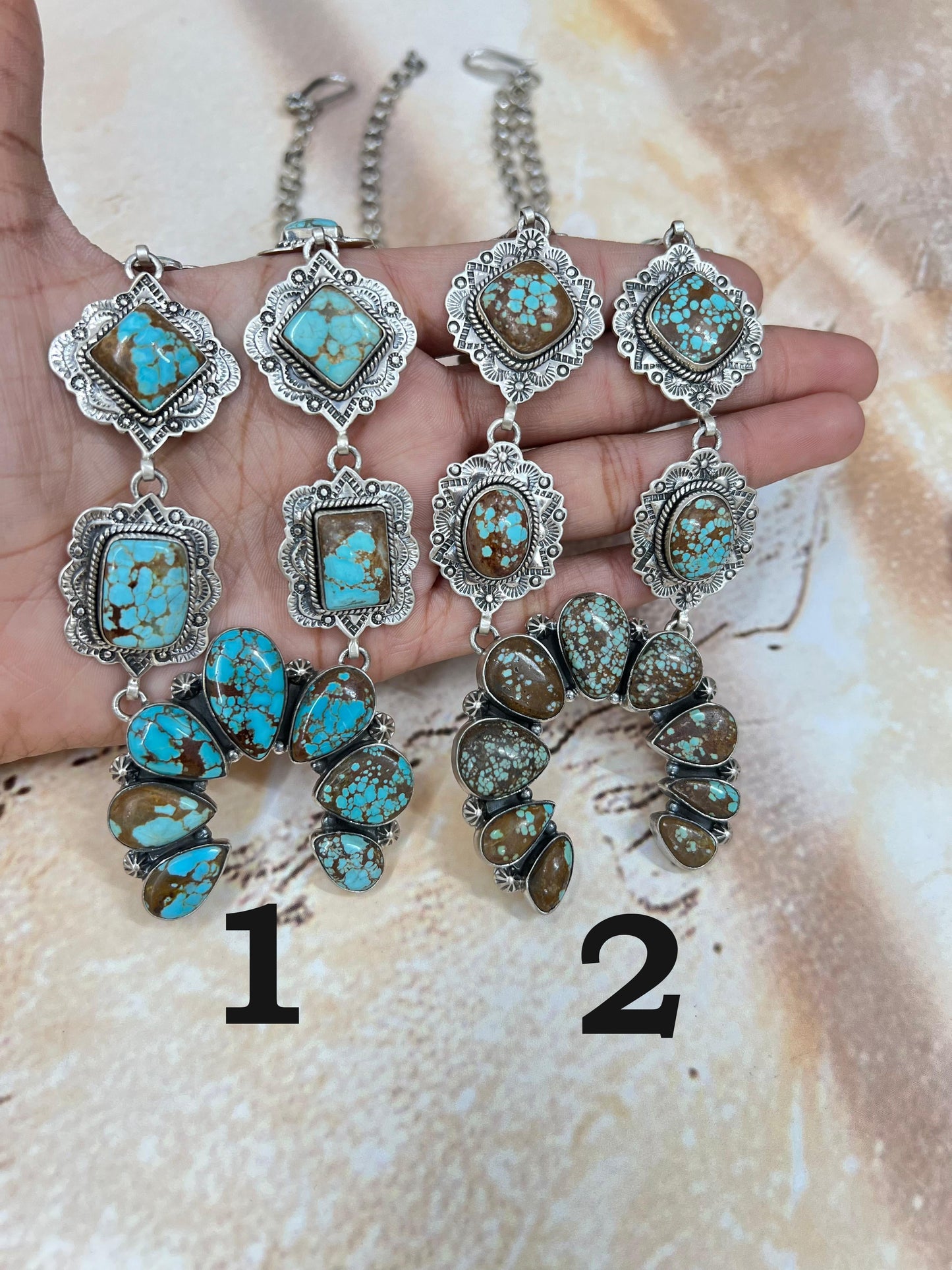 Handmade Sterling Silver Number 8 Turquoise Necklace with Signed Nizhoni