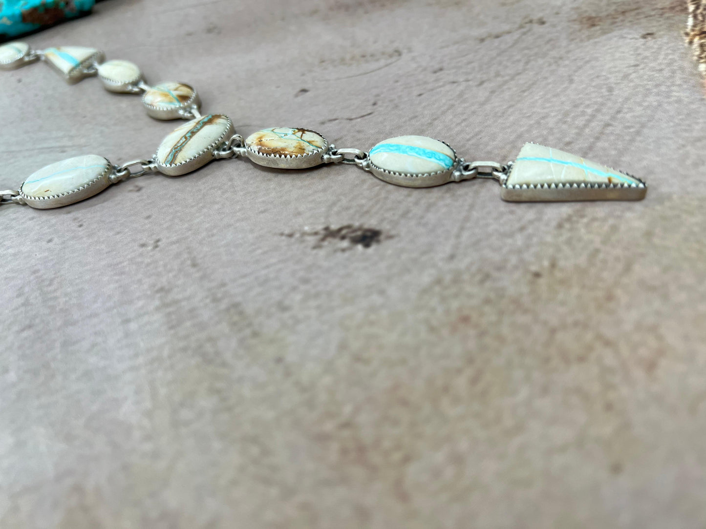 Handmade Sterling Silver Ribbon Royston Necklace with Signed Nizhoni