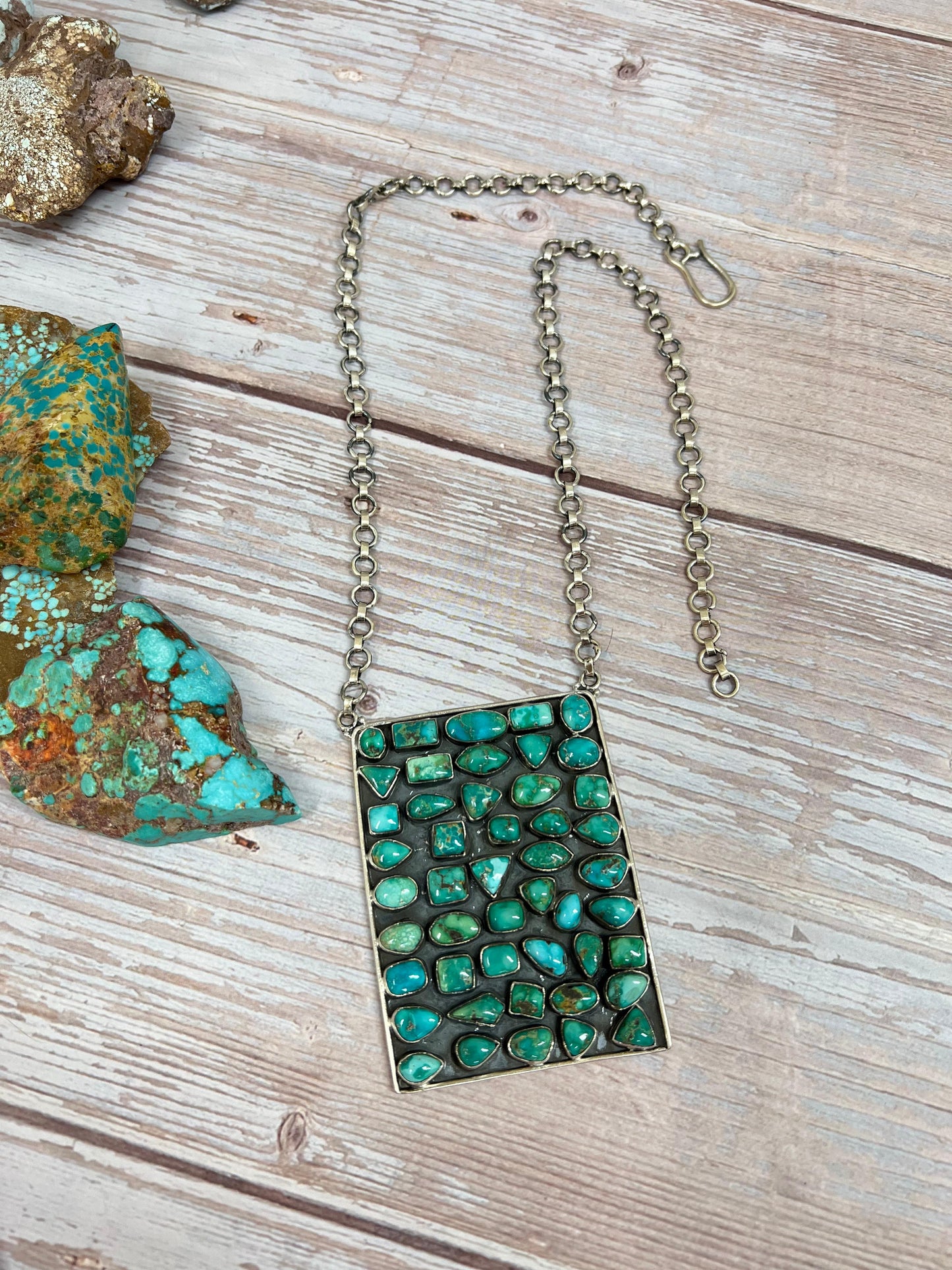 Handmade Sterling Silver Sonoran Mountain Turquoise Necklace with Signed Nizhoni (4)