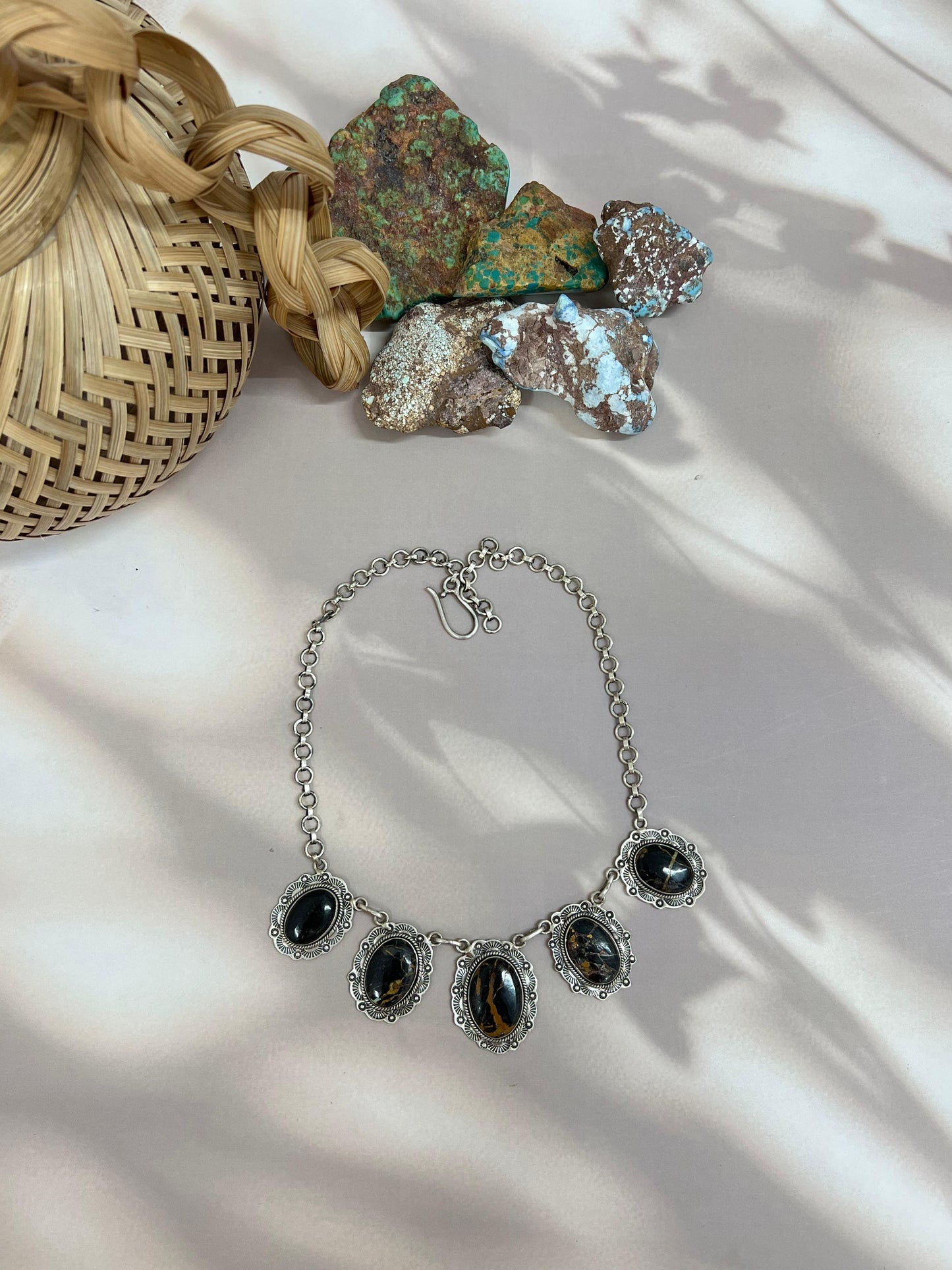 Handmade Sterling Silver Black Jack Choker Necklace with Signed Nizhoni