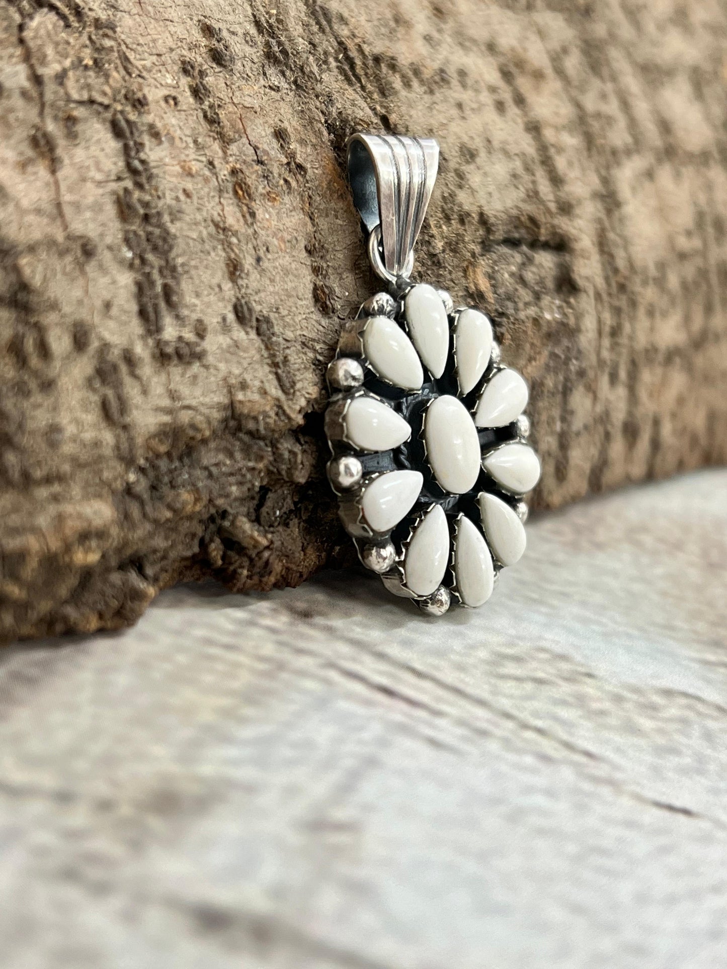 Handmade Sterling Silver White Buffalo Turquoise Pendant with Signed Nizhoni