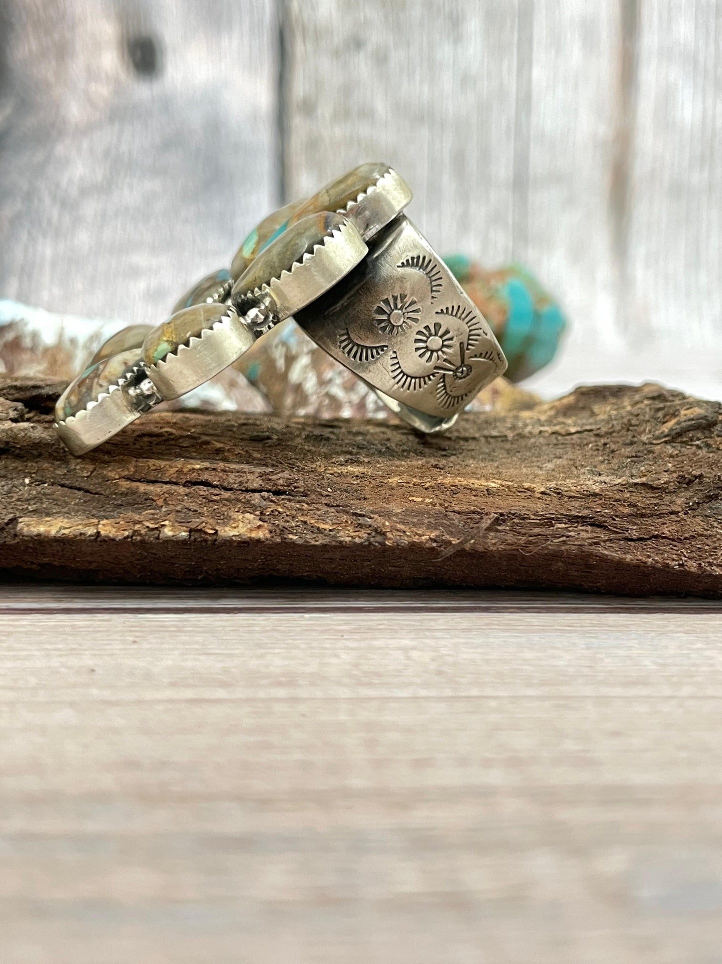 Handmade Sterling Silver Ribbon Royston Adjustable Ring with Signed Nizhoni