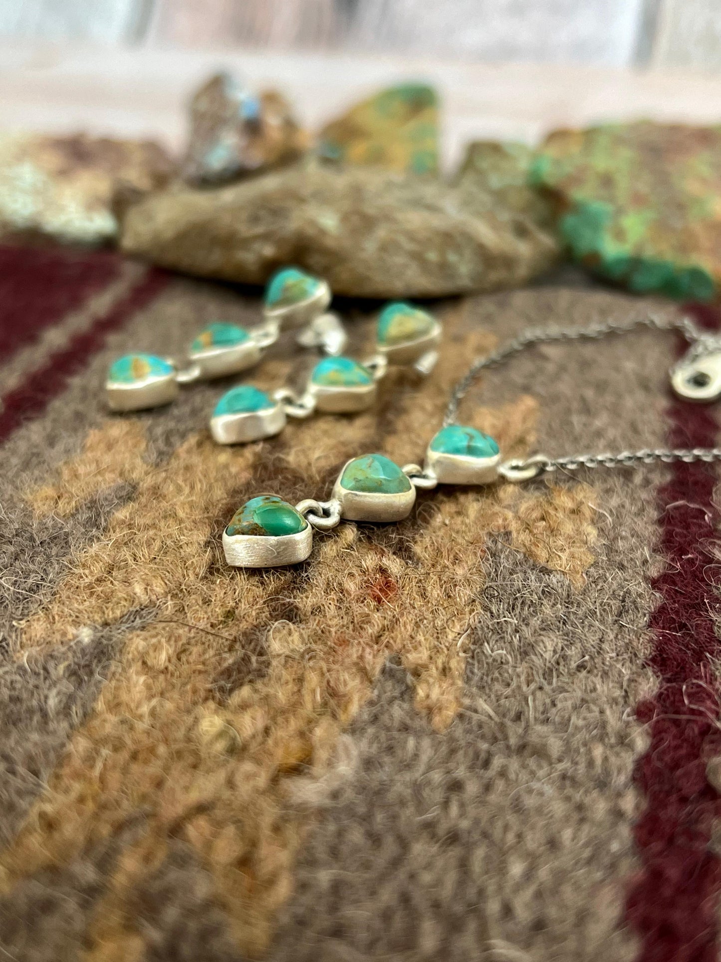 Handmade Sterling Silver Kingman Turquoise Heart Necklace Earrings Set with Signed Nizhoni