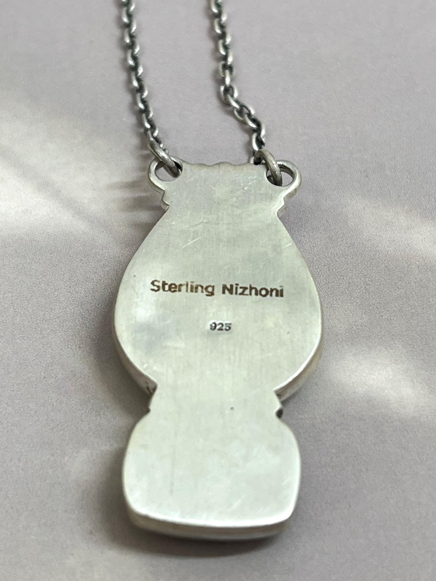 Handmade Sterling Silver Black Jack Necklace with Signed Nizhoni