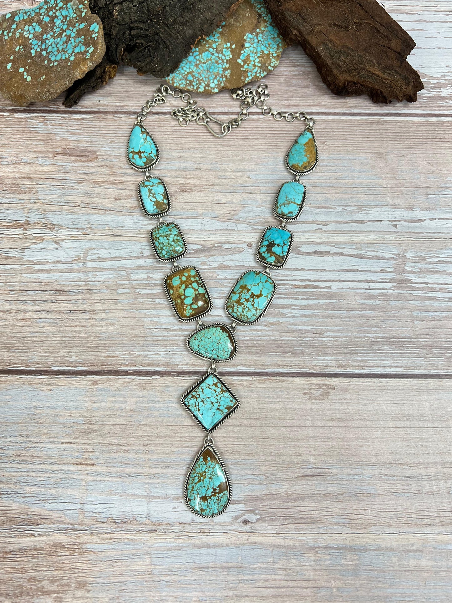 Handmade Sterling Silver Number 8 Turquoise Necklace with Signed Nizhoni