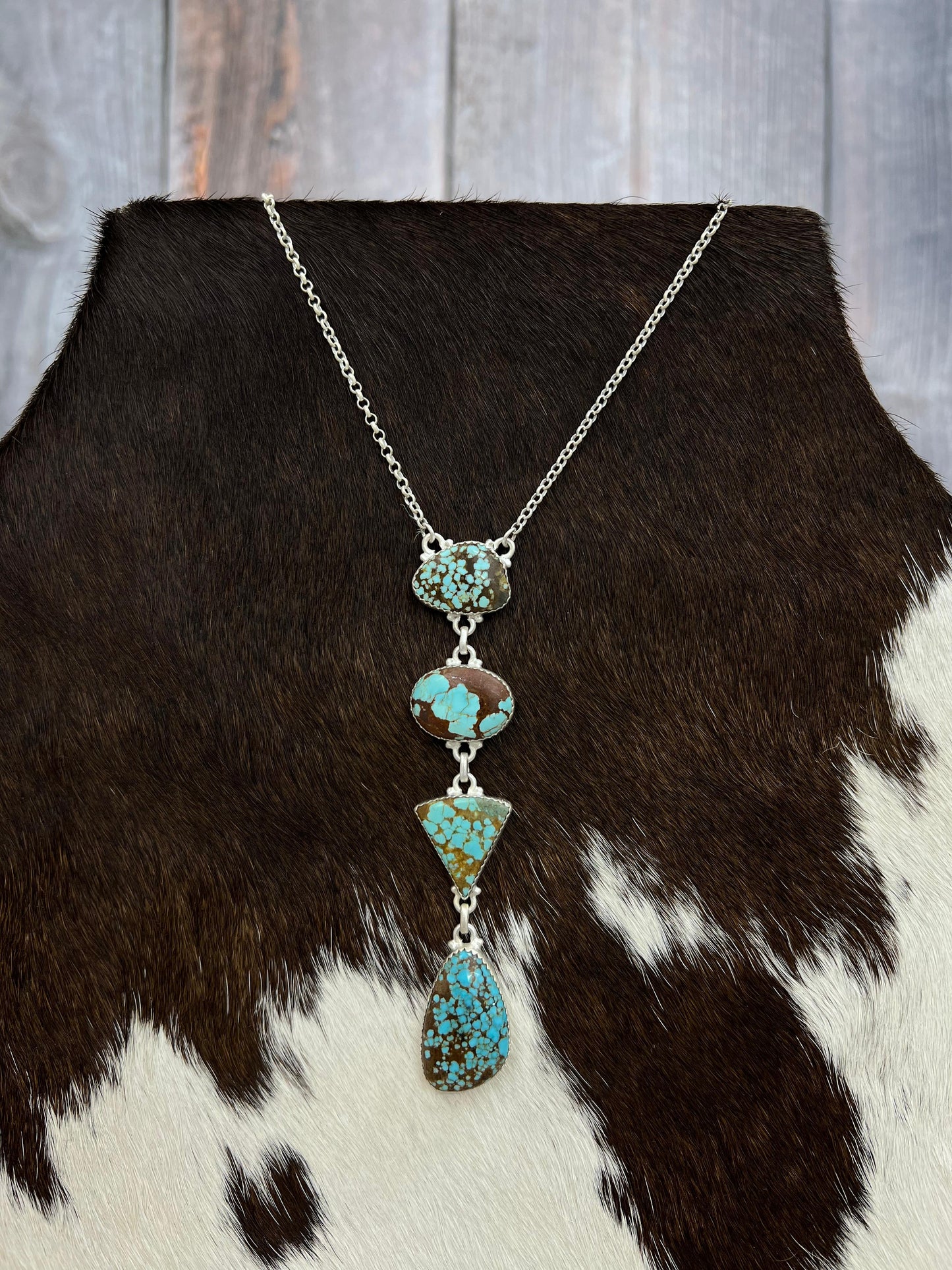 Handmade Sterling Silver Number 8 Turquoise Necklace with Signed Nizhoni