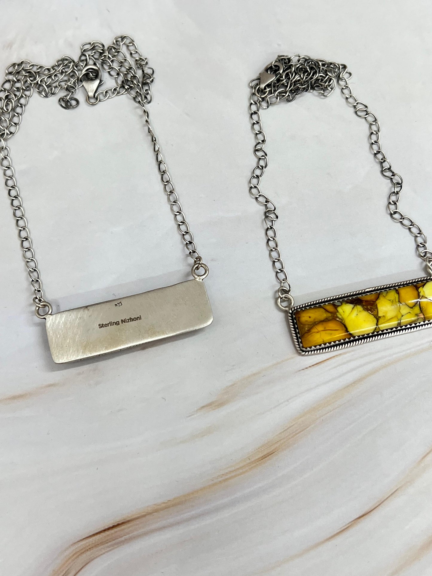 Handmade Sterling Silver Dahlia Rose, Honey Dahlia Bar Necklace with Signed Nizhoni
