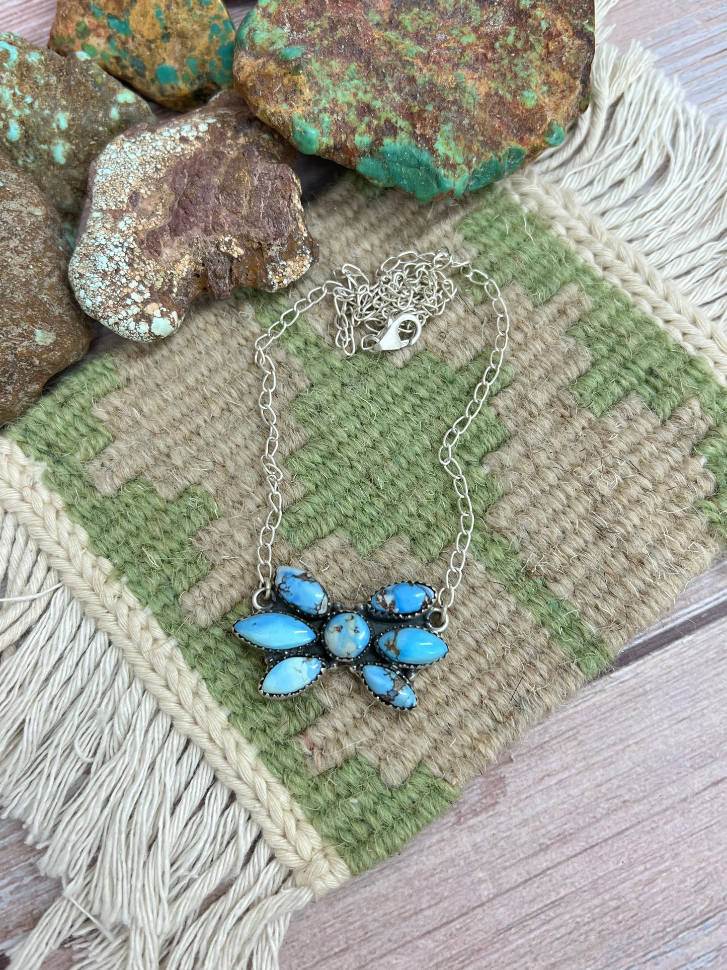 Handmade Sterling Silver Golden Hills Turquoise Necklace with Signed Nizhoni