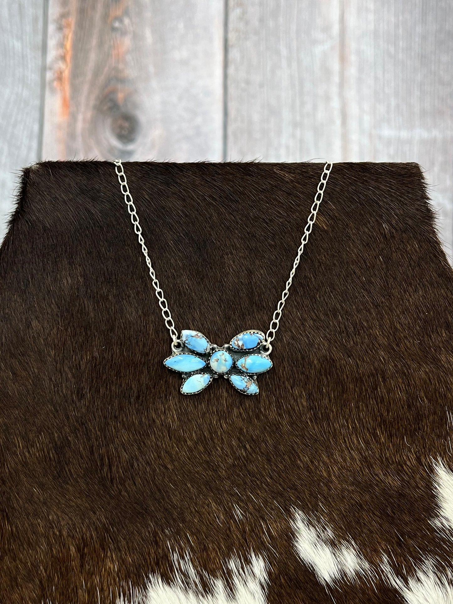 Handmade Sterling Silver Golden Hills Turquoise Necklace with Signed Nizhoni