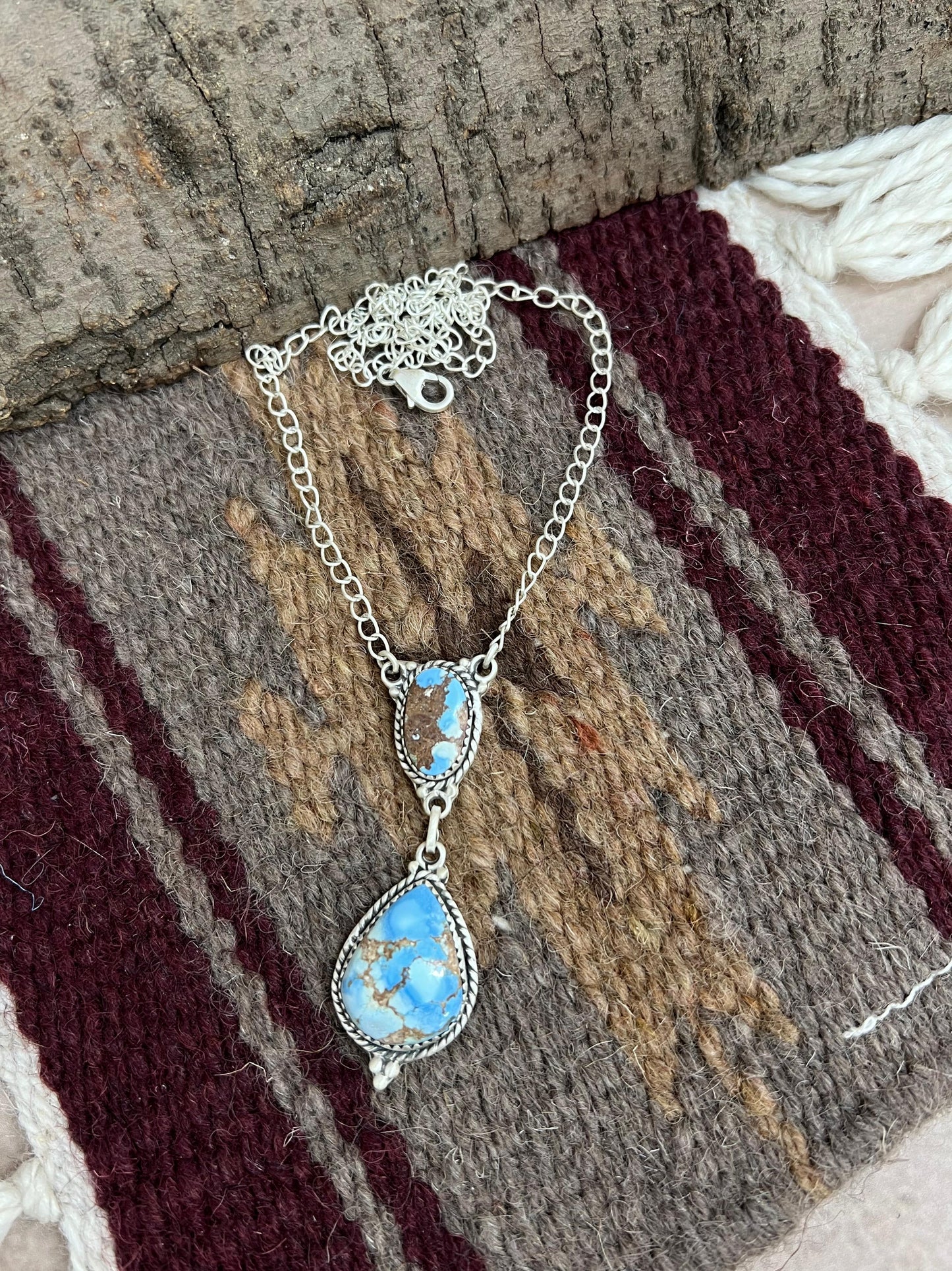 Handmade Sterling Silver Golden Hills Turquoise Necklace with Signed Nizhoni
