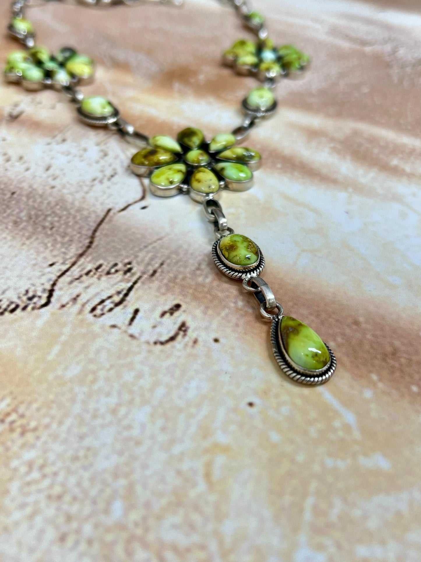 Handmade Sterling Silver Palomino Turquoise Necklace with Signed Nizhoni