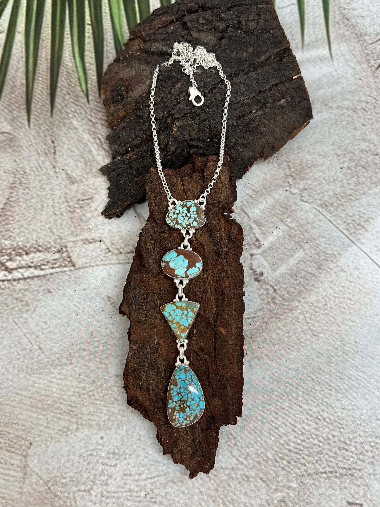 Handmade Sterling Silver Number 8 Turquoise Necklace with Signed Nizhoni