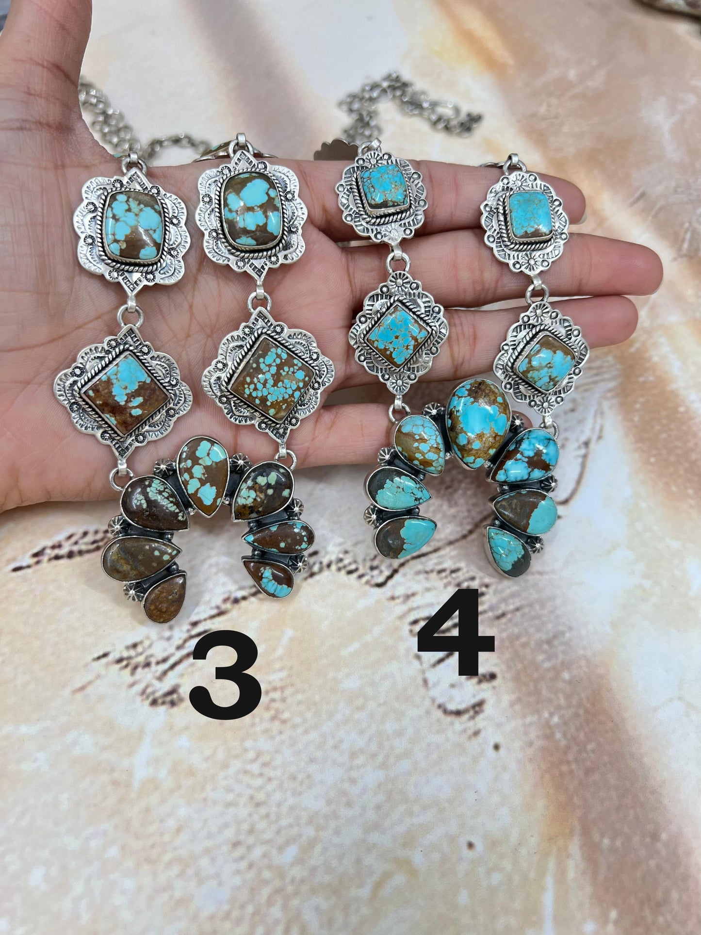 Handmade Sterling Silver Number 8 Turquoise Necklace with Signed Nizhoni