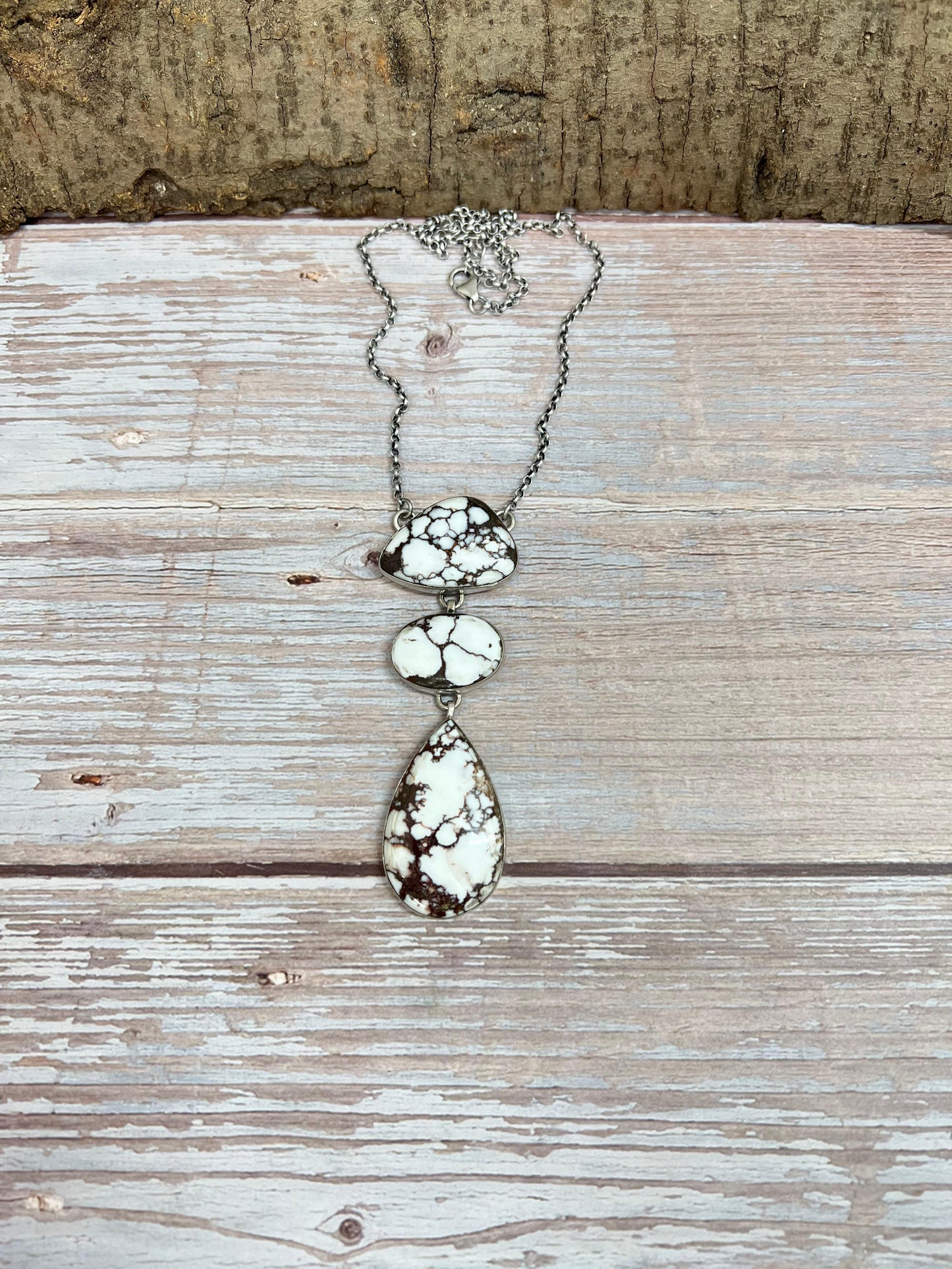 Handmade Sterling Silver Wild Horse Turquoise Necklace with Signed Nizhoni