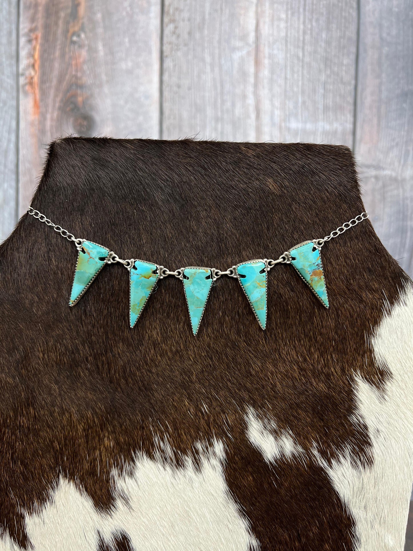 Handmade Sterling Silver Kingman Turquoise Necklace with Signed Nizhoni
