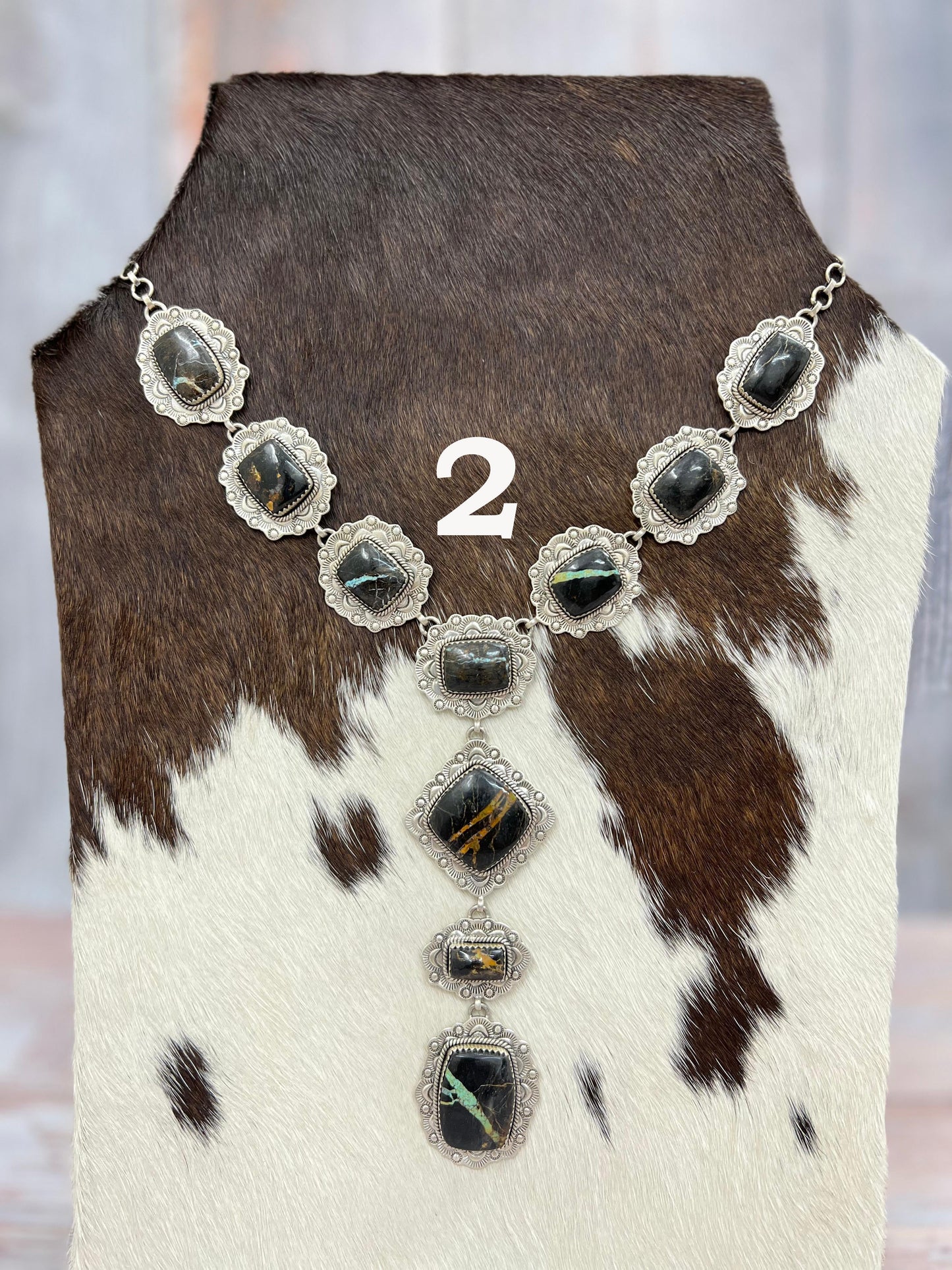 Handmade Sterling Silver Black Jack Necklace with Signed Nizhoni