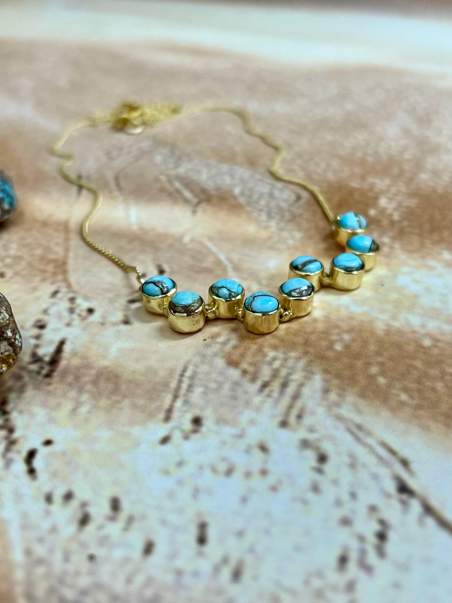 “The Golden Collection” Desert Jewels Natural Cotton Candy Turquoise Necklace Style 2