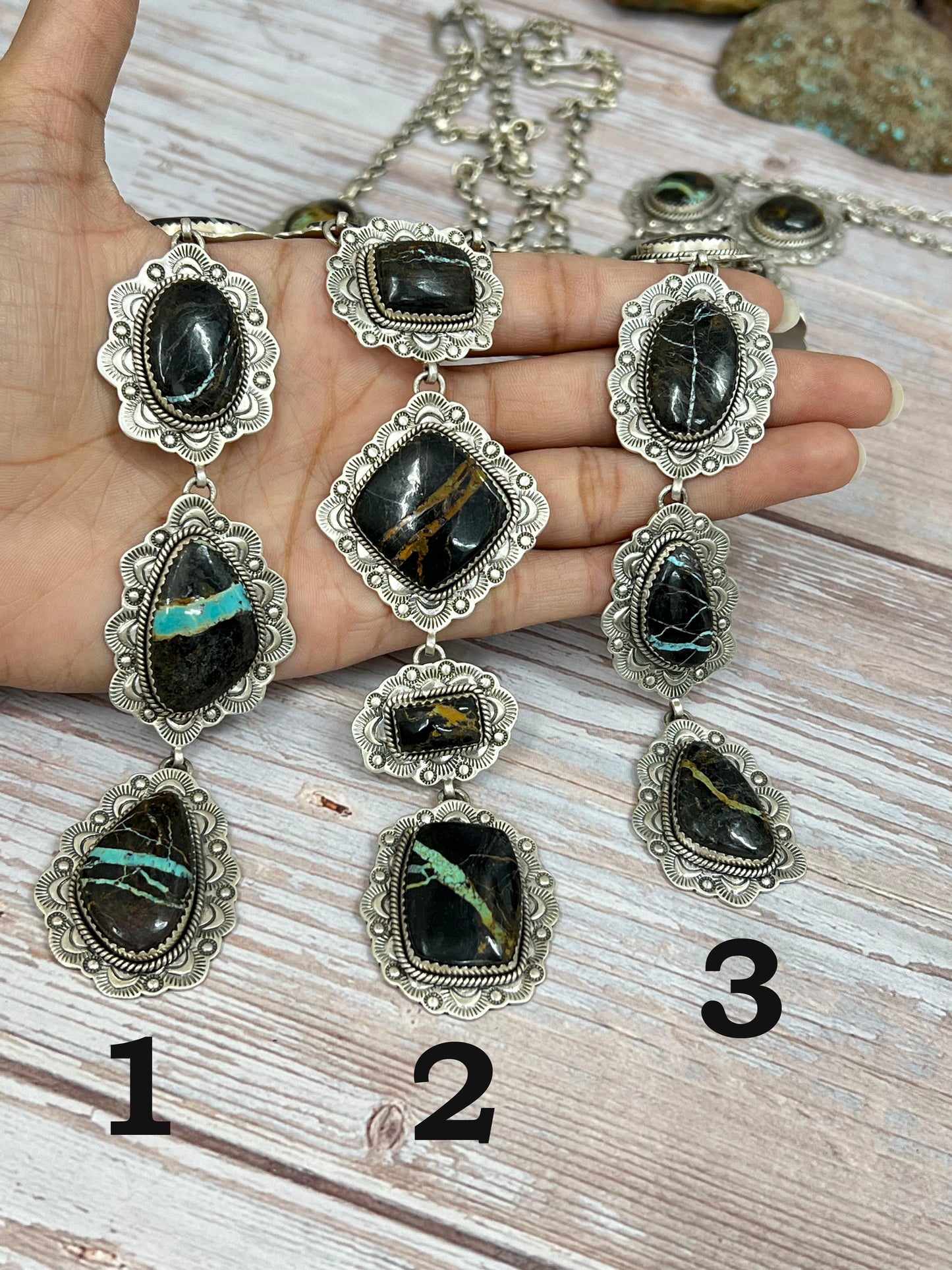 Handmade Sterling Silver Black Jack Necklace with Signed Nizhoni