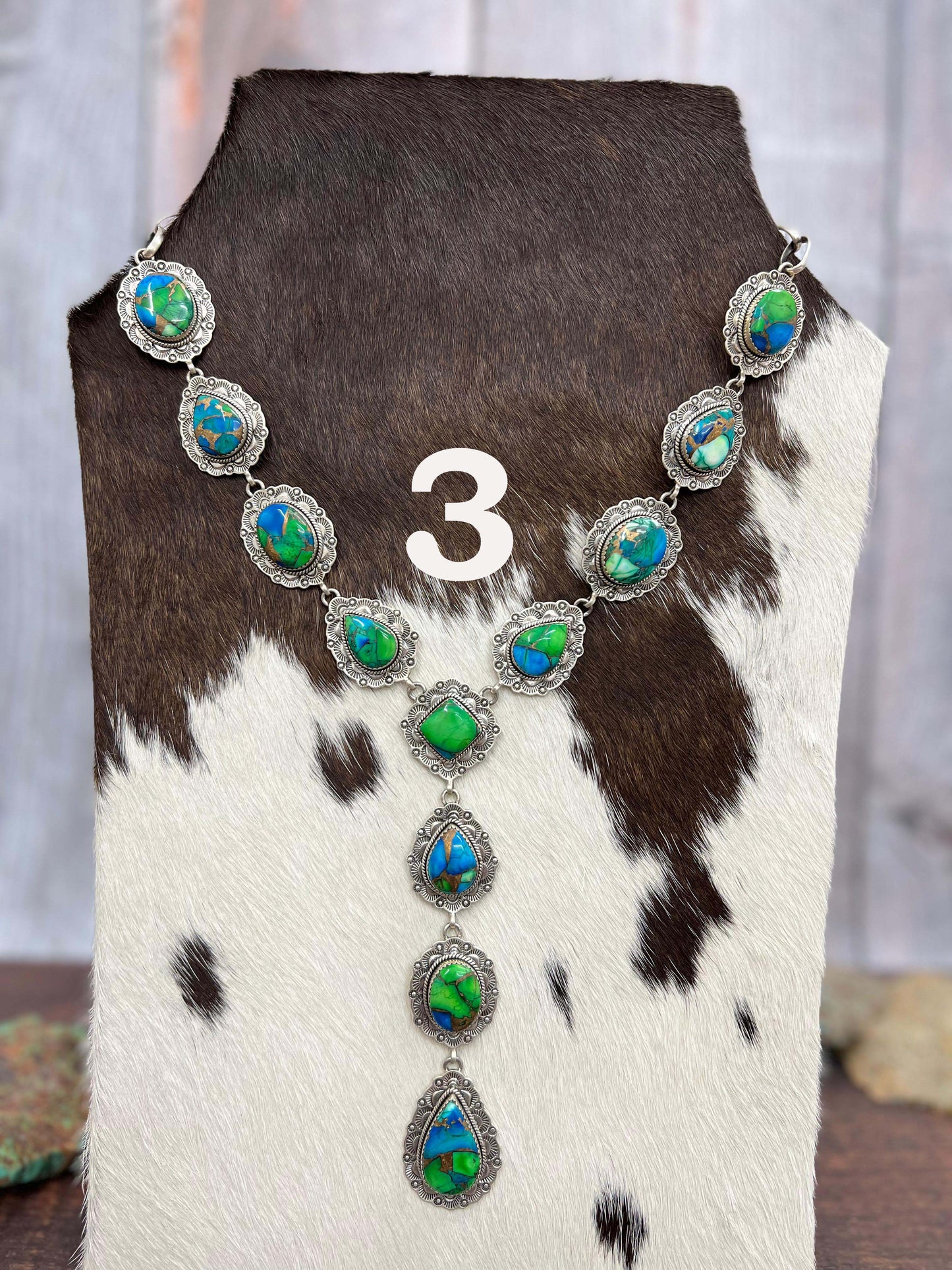 Handmade Sterling Silver Peacock Dahlia Necklace with Signed Nizhoni