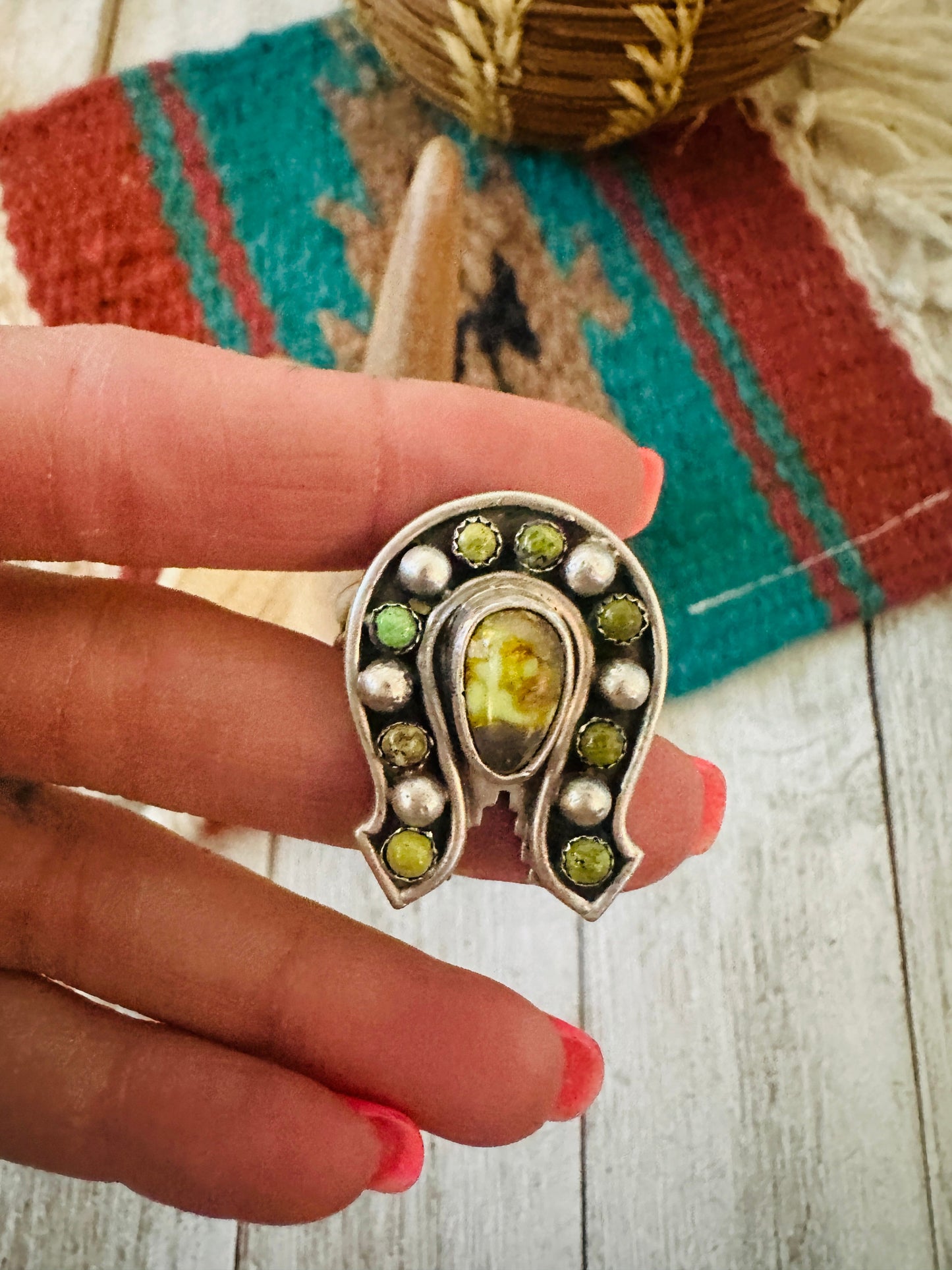 Navajo Sterling Silver & Turquoise Adjustable Horseshoe Ring