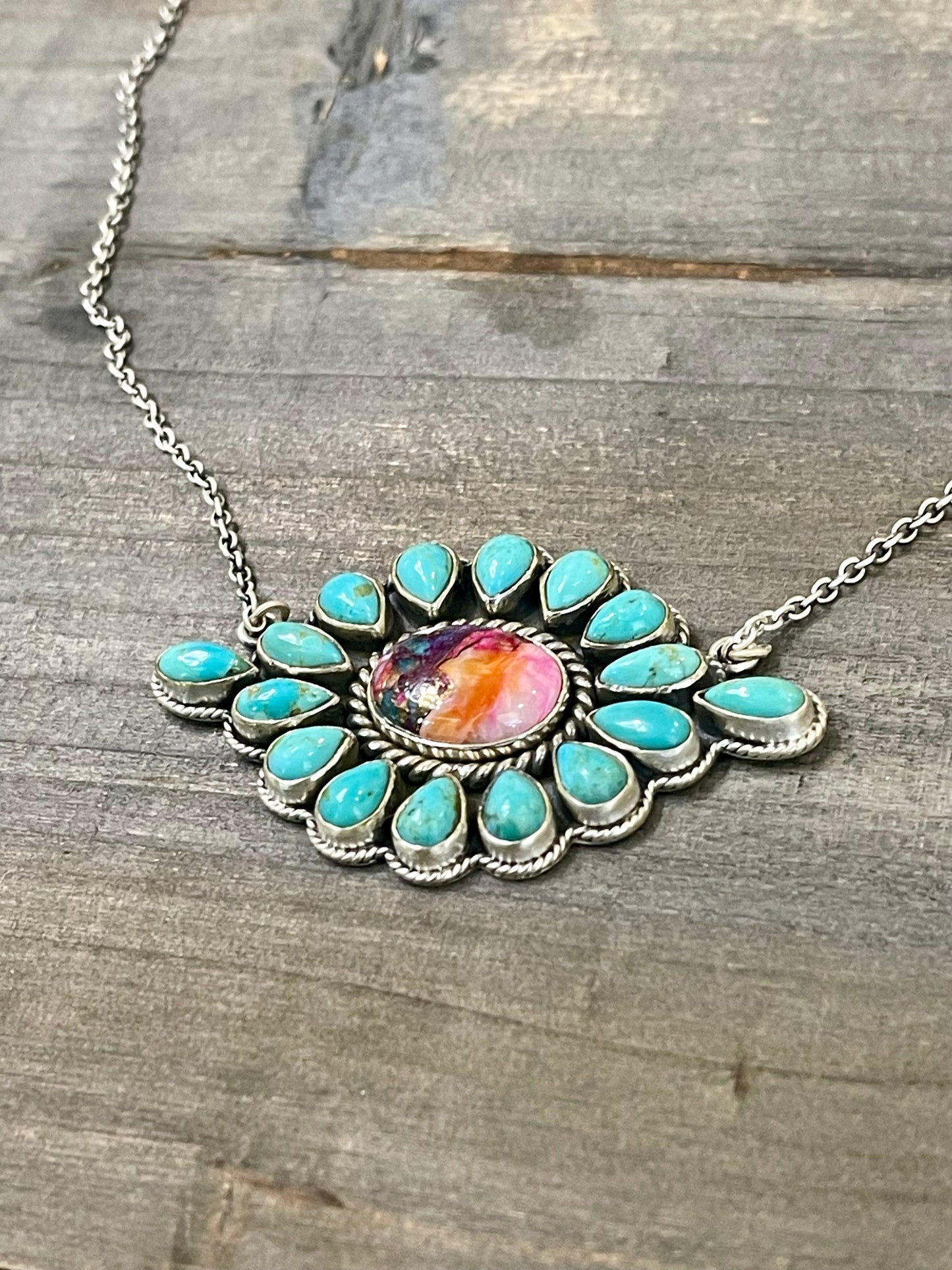 Handmade Sterling Silver, Turquoise & Pink Dream Mojave Necklace