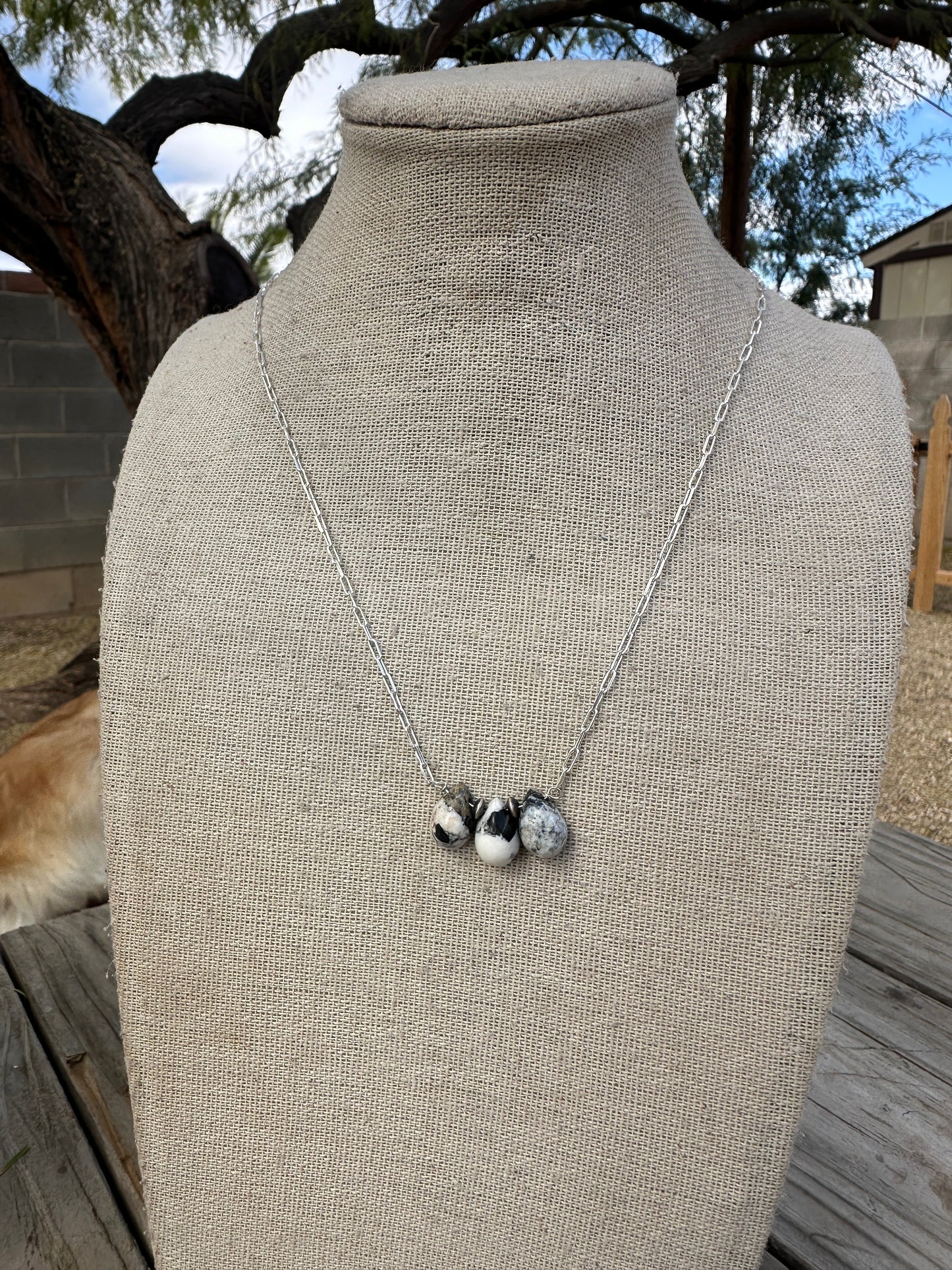 Tiny Dancer Handmade Sterling Silver & White Buffalo 3 Stone Necklace