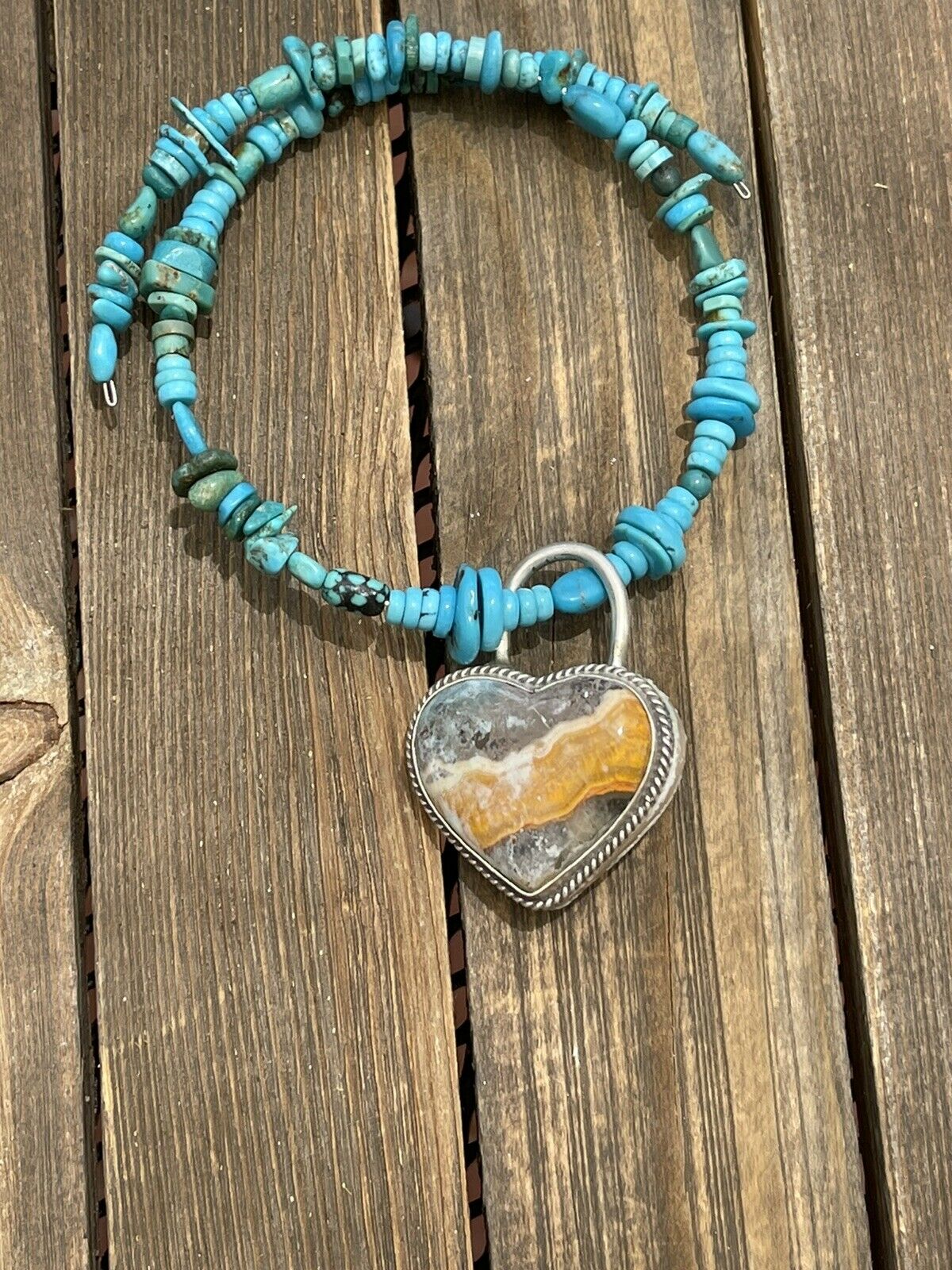 Navajo Bumblebee & Sterling Silver Heart Pendant Signed