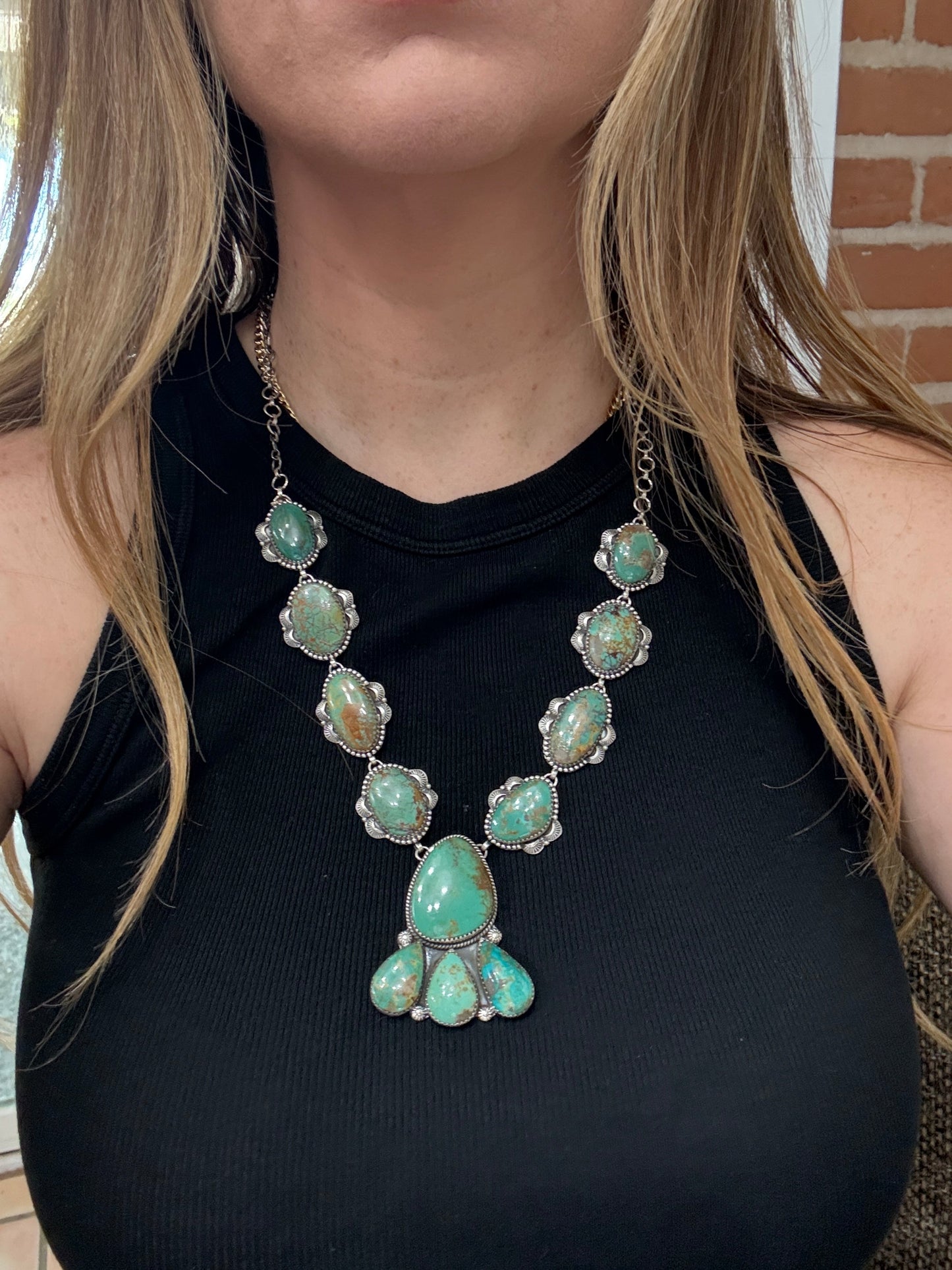 Handmade Sterling Silver & Royston Statement Necklace