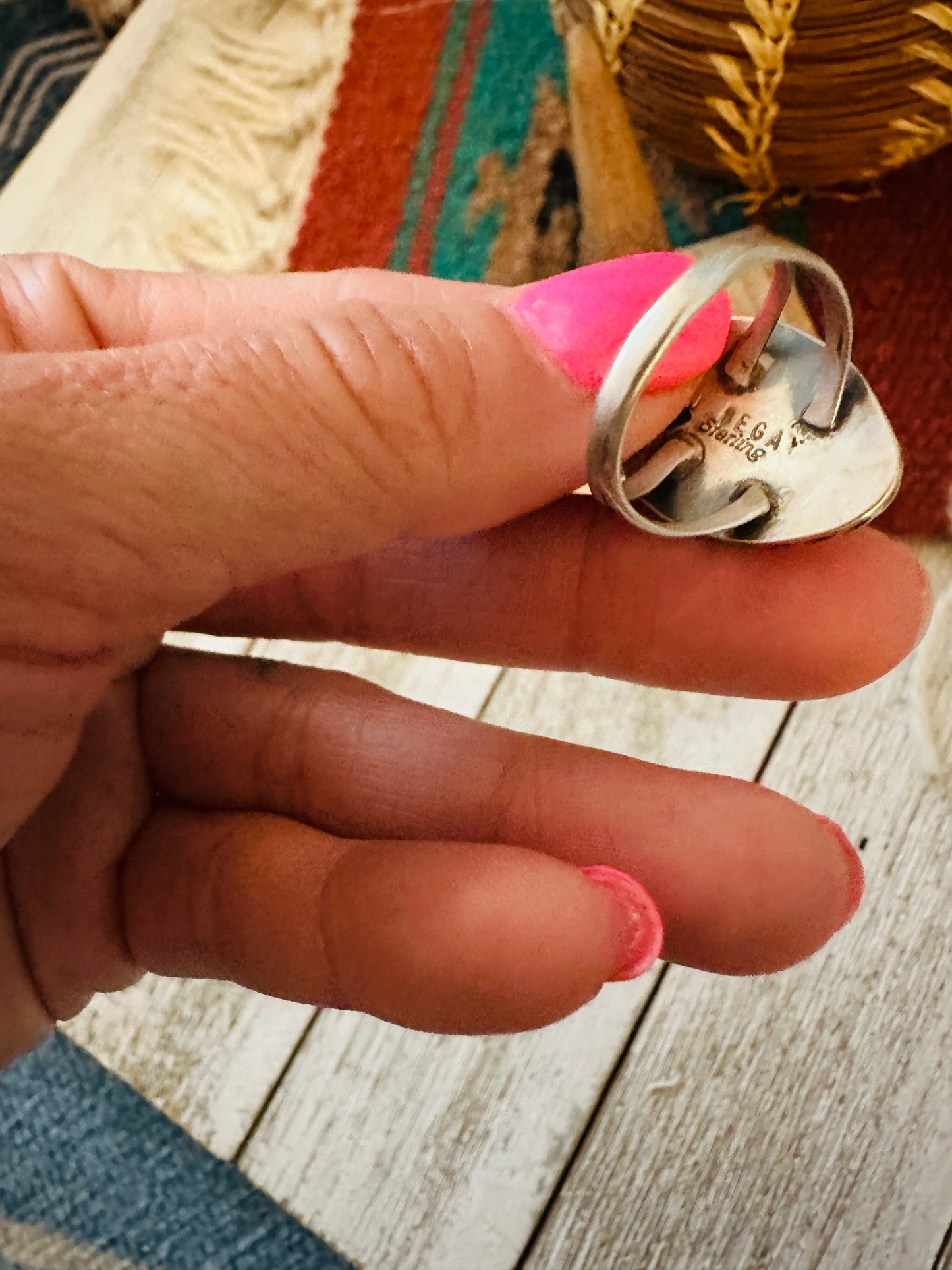 Navajo Orange Spiny Oyster & Sterling Silver Teardrop Ring