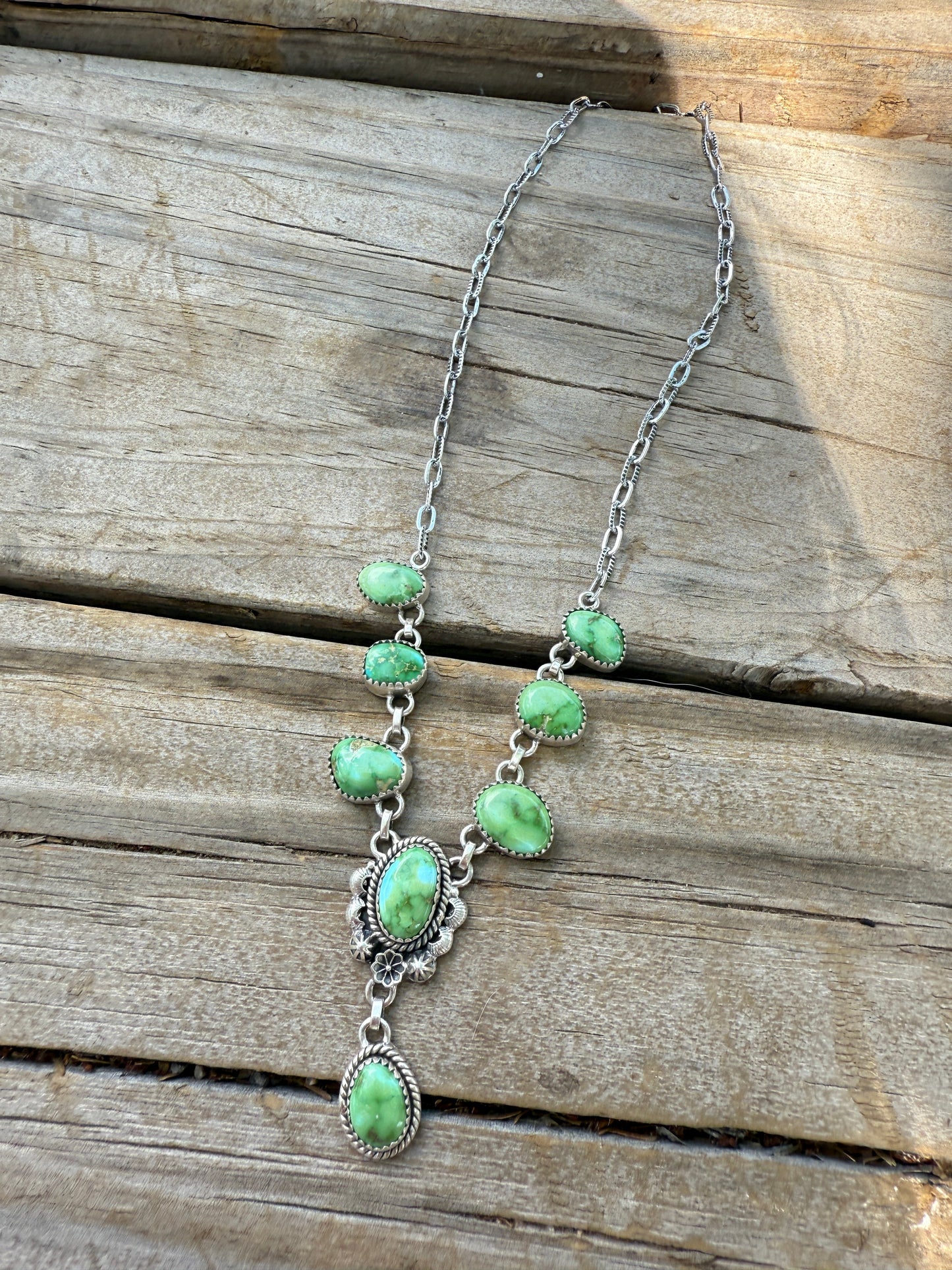 Handmade Sterling Silver & Sonoran Mountain Turquoise Lariat Necklace more greens