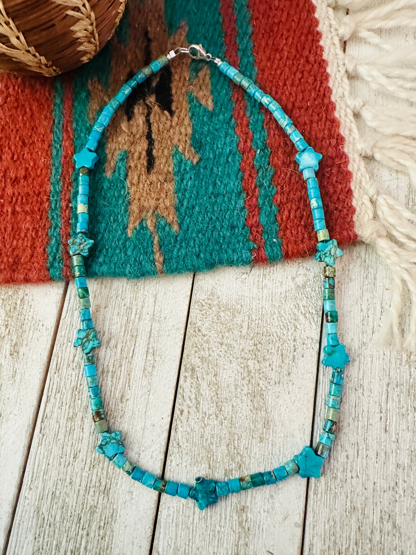 Navajo Turquoise & Sterling Silver 18” Beaded Star Necklace