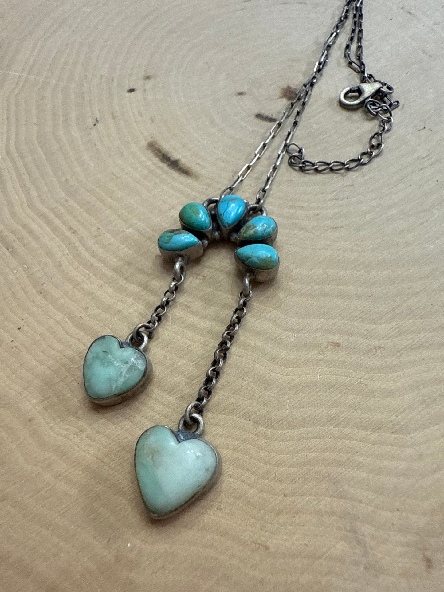 Beautiful Handmade Sterling Silver Kingman Turquoise & Paloma Turquoise Naja Heart Necklace