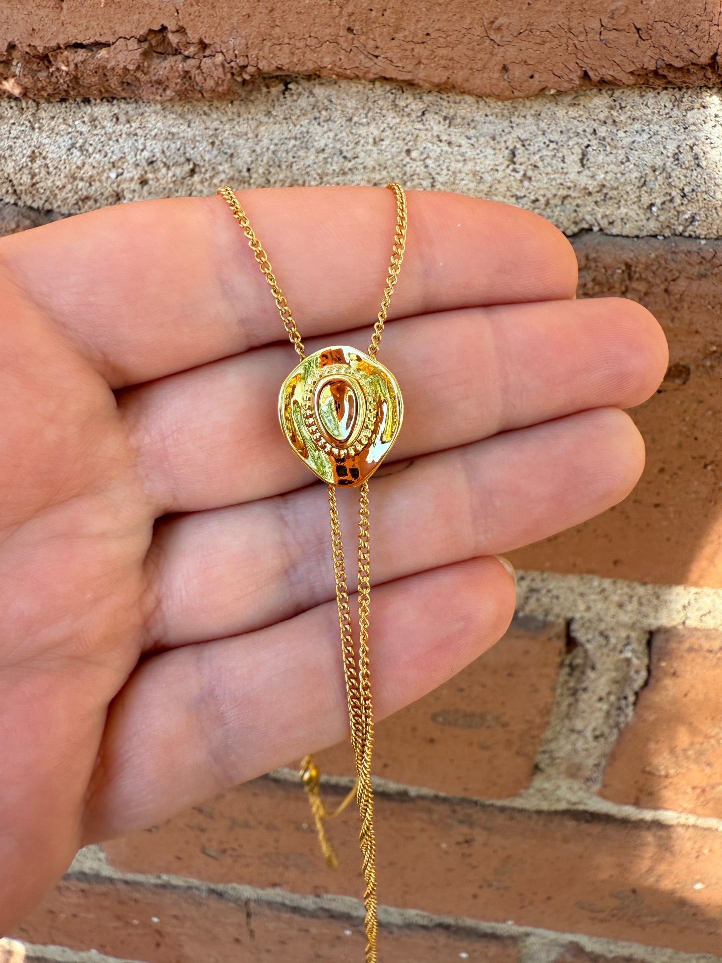 “The Golden Collection” Lets Go Girls Handmade Gold Plated Bolo Tie Necklace