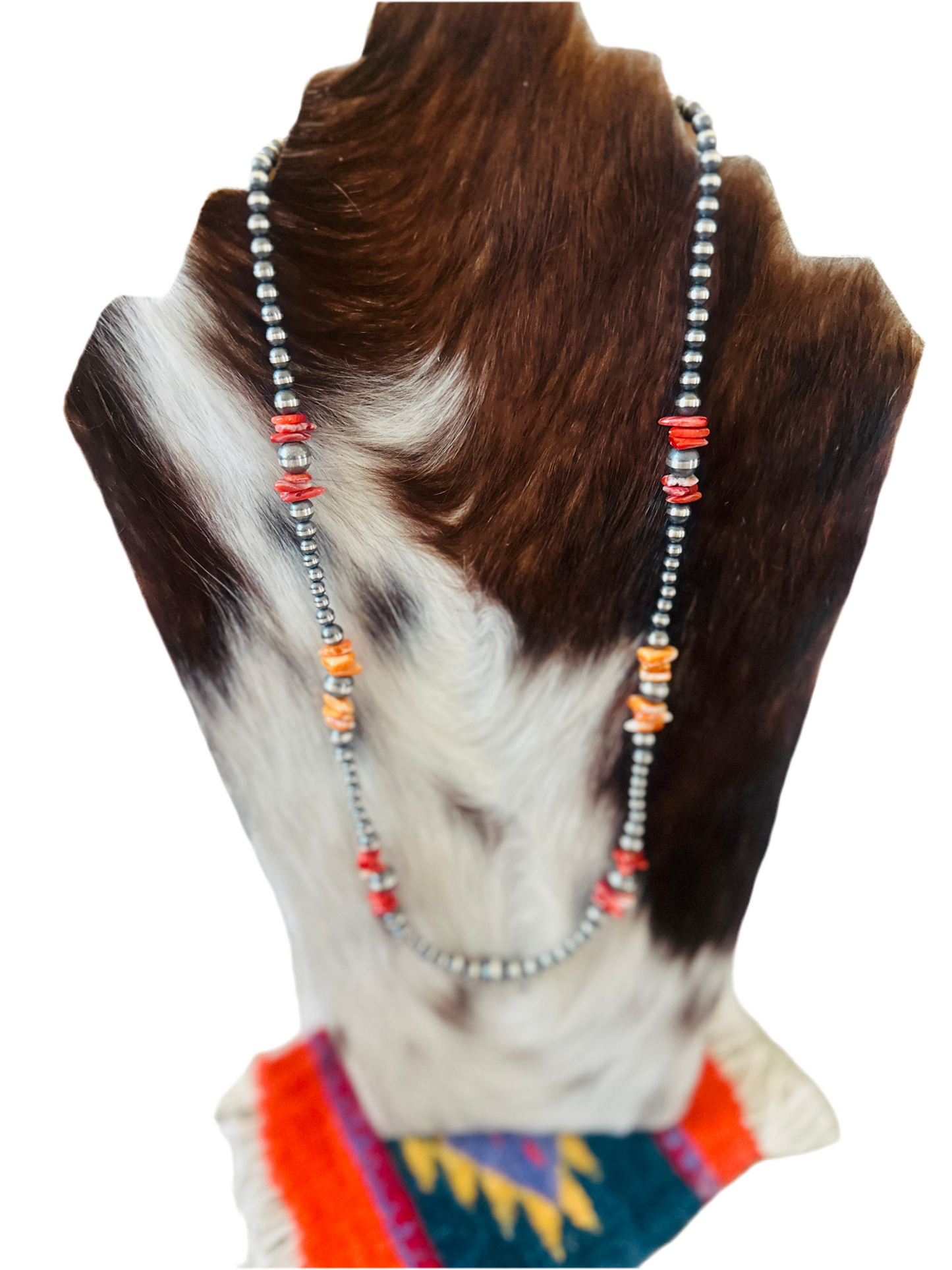 Navajo Sterling Silver & Spiny Oyster Beaded 24” Necklaces