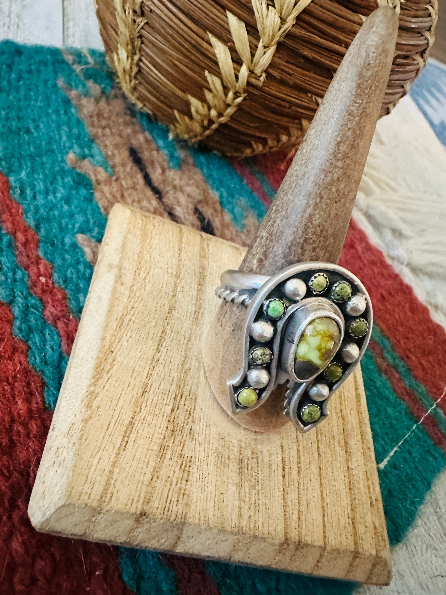 Navajo Sterling Silver & Turquoise Adjustable Horseshoe Ring