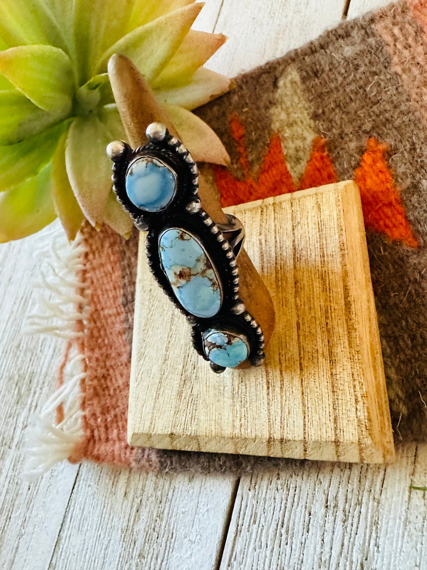 Navajo Golden Hills Turquoise & Sterling Silver Ring Size 6.5 by Kathleen Livingston