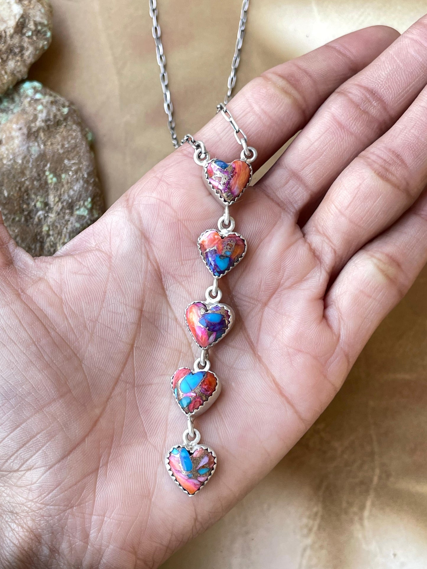 Handmade Sterling Silver & Pink Dream Mojave OR White Buffalo Drop Necklace