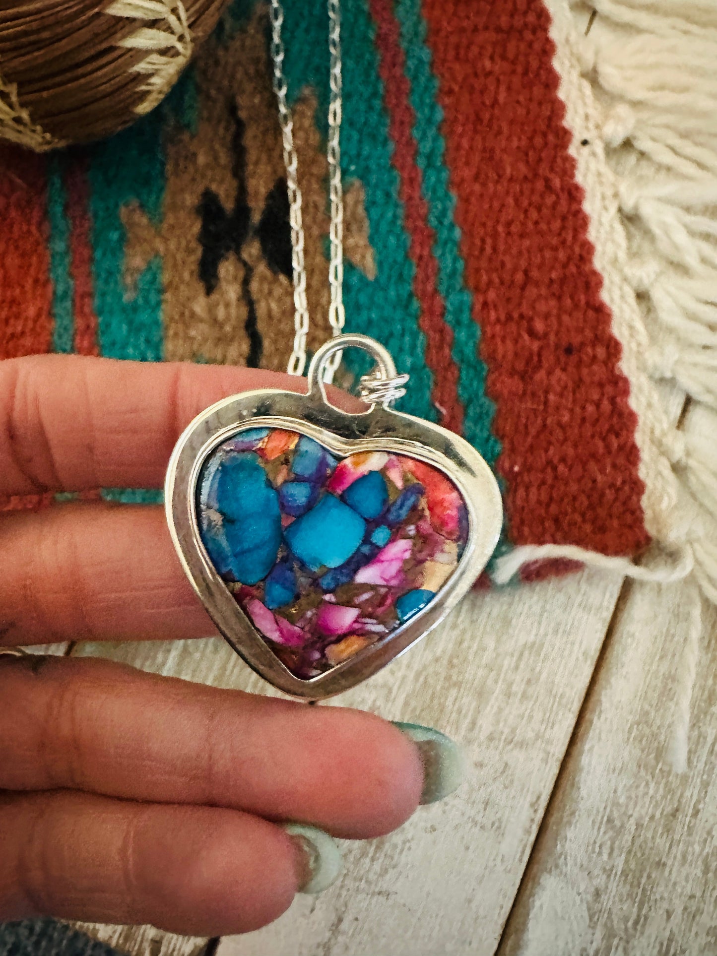 Navajo Sterling Silver & Pink Dream Mojave Heart Necklace