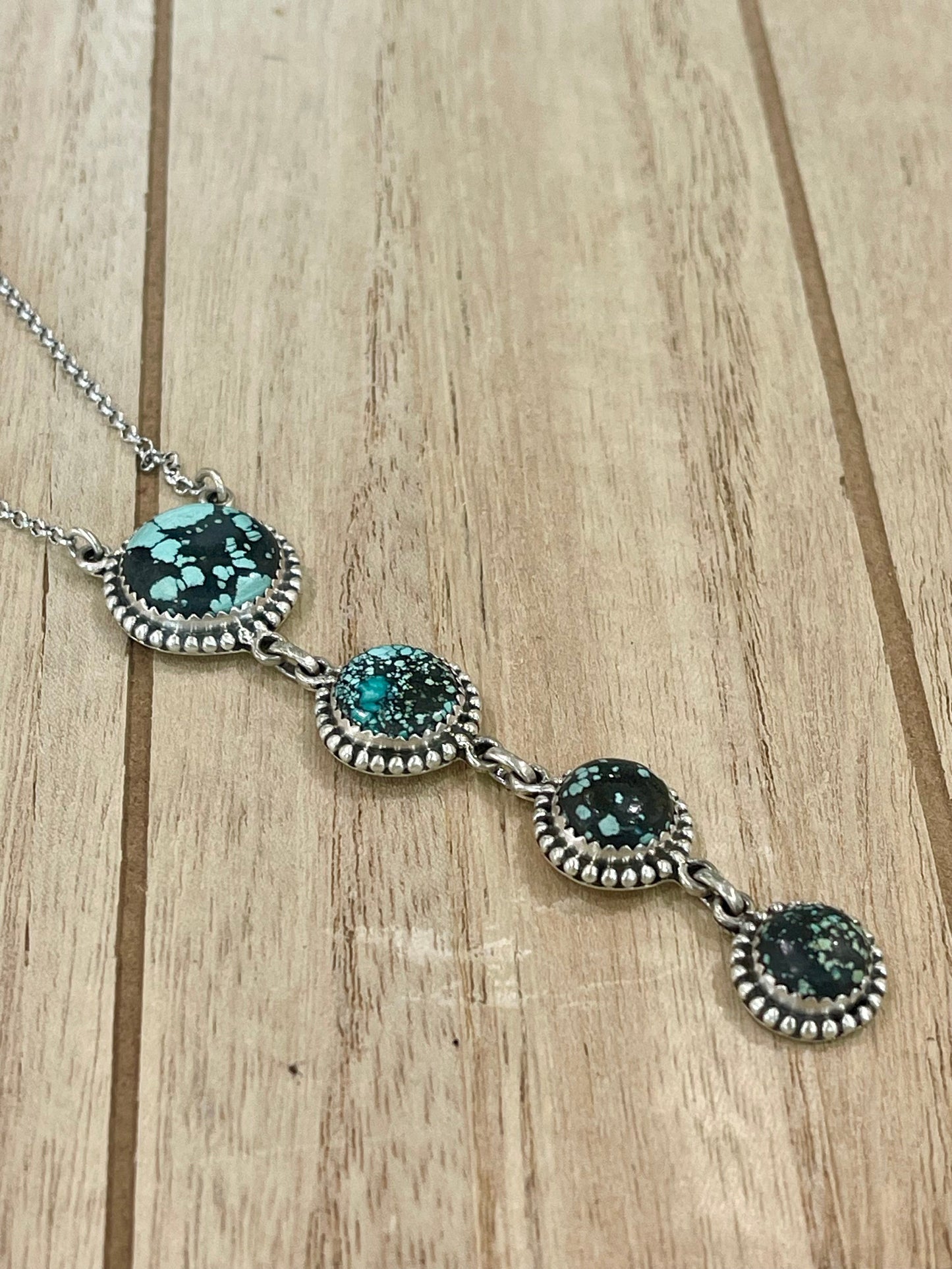 Handmade Sterling Silver & New Lander Turquoise Drop Necklace Signed Nizhoni