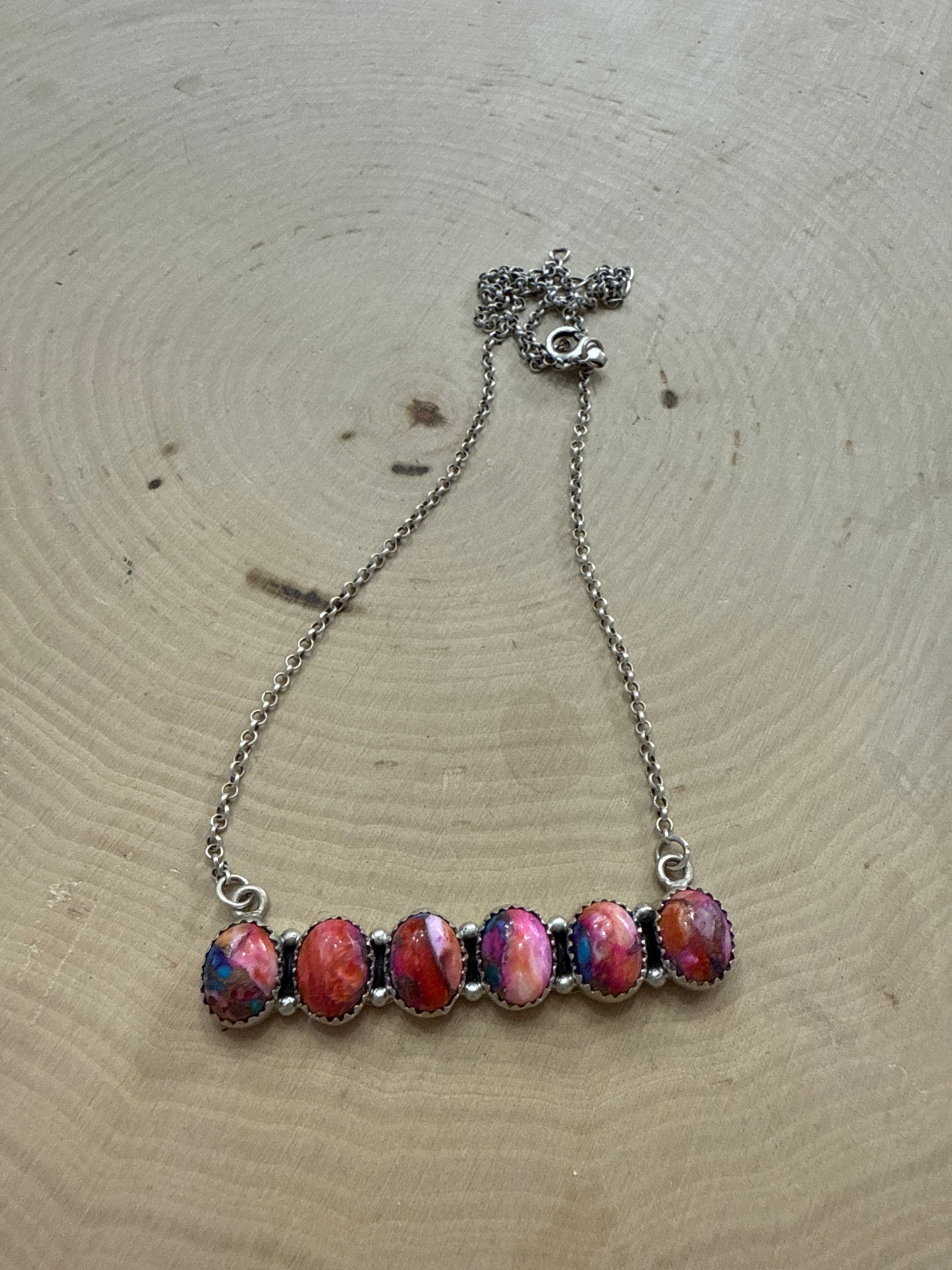 Handmade Sterling Silver Pink Dream Mojave Bar Necklace