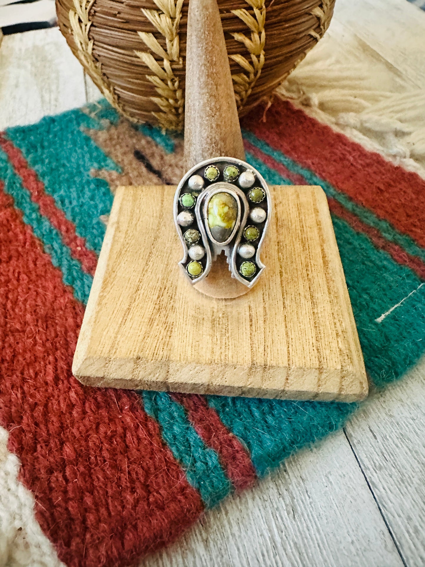 Navajo Sterling Silver & Turquoise Adjustable Horseshoe Ring