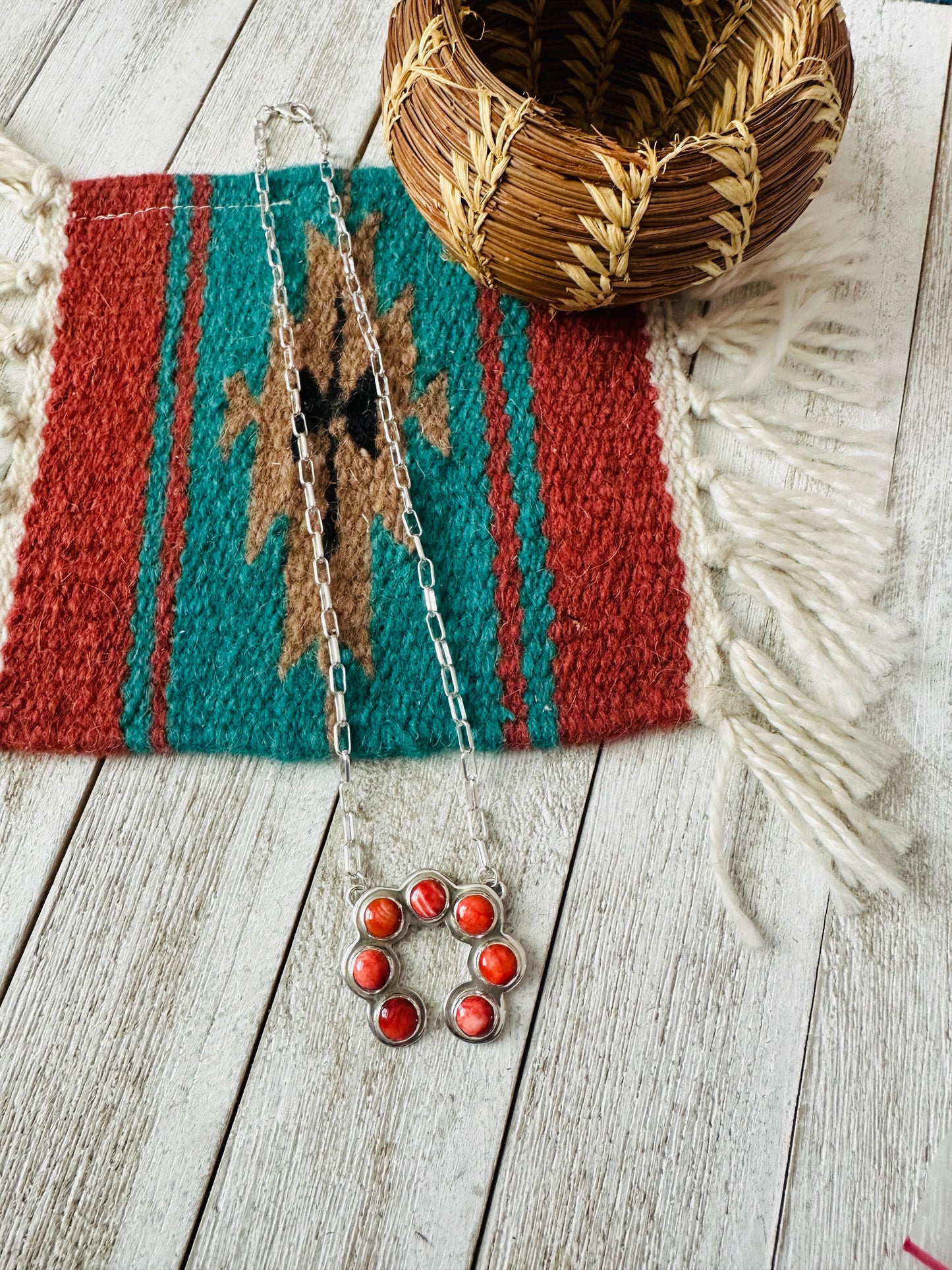 Navajo Sterling Silver & Orange Spiny Naja Necklace