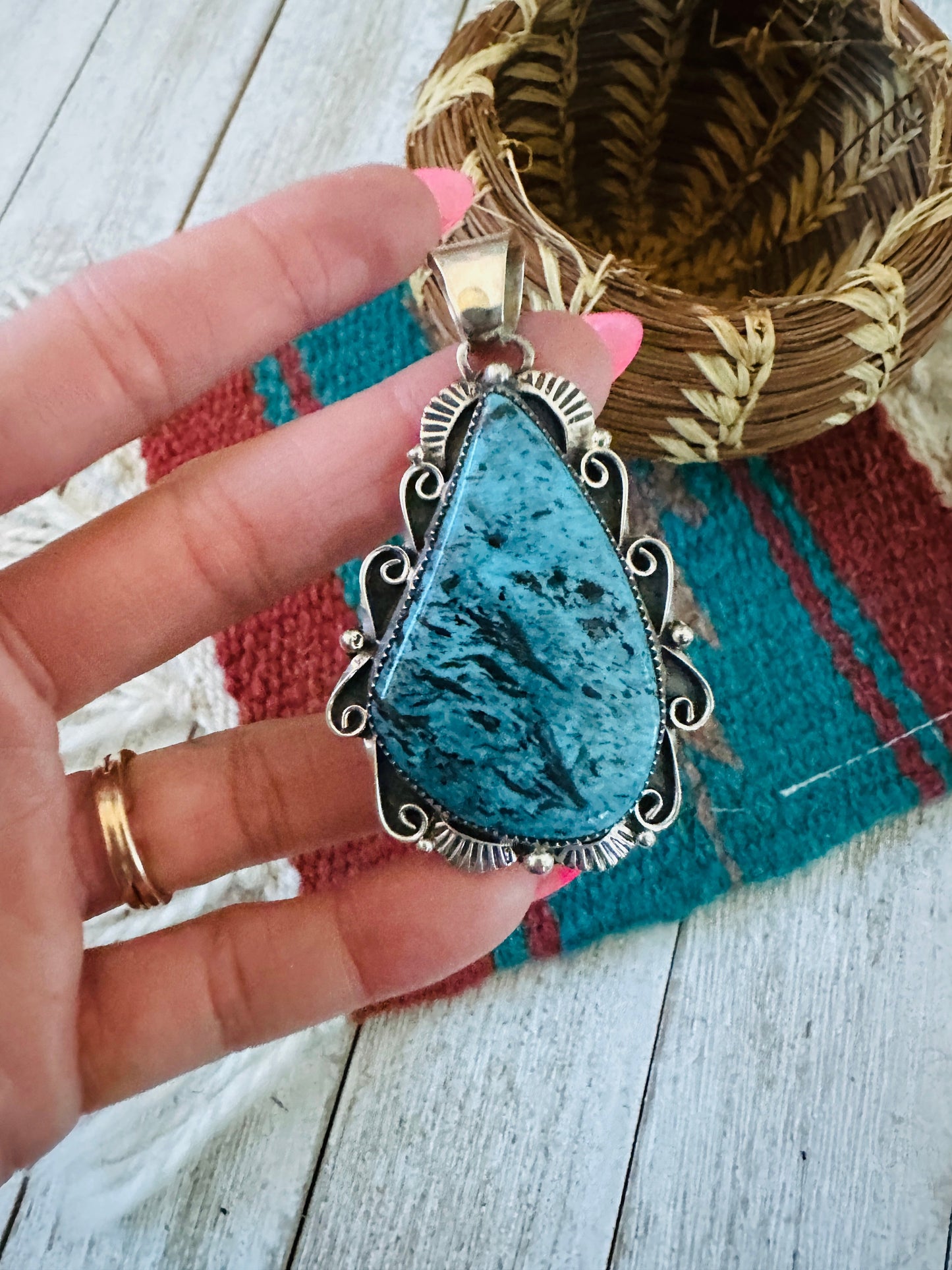Navajo Kingman Turquoise & Sterling Silver Pendant