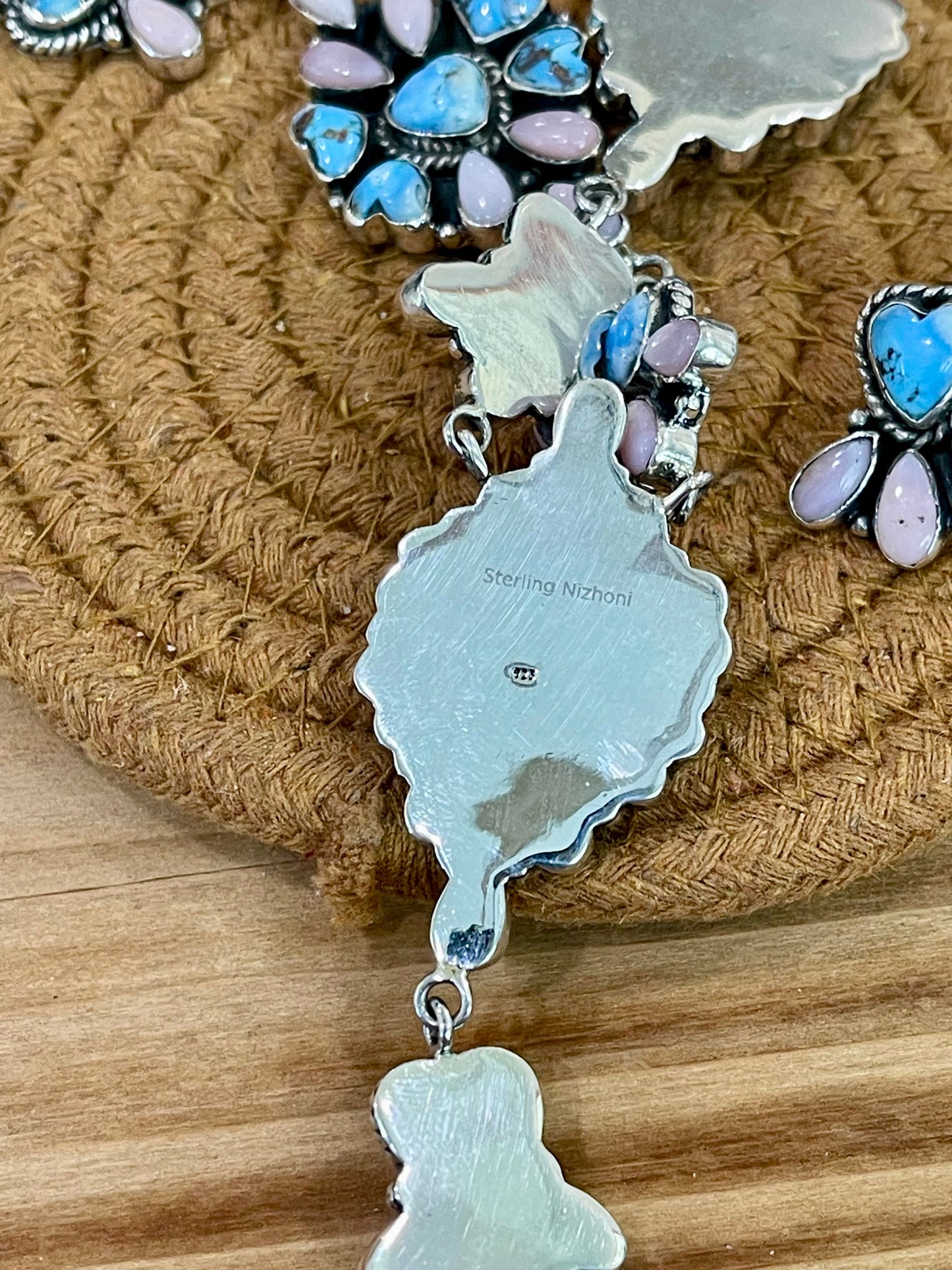 Beautiful Handmade Sterling Silver Golden Hills Turquoise Pink Opal Necklace Set