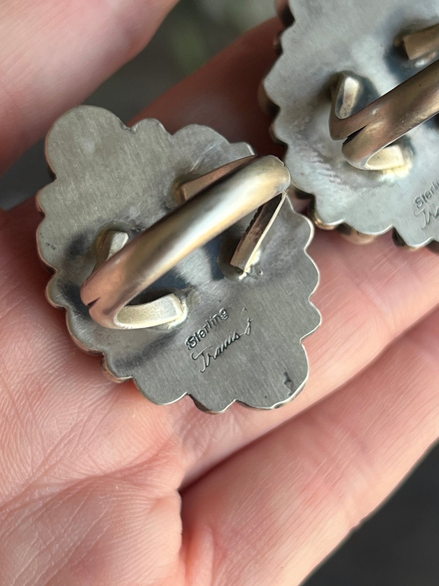 Navajo Sterling Silver and Queen Pink Conch Shell Cluster Ring by Travis Jim