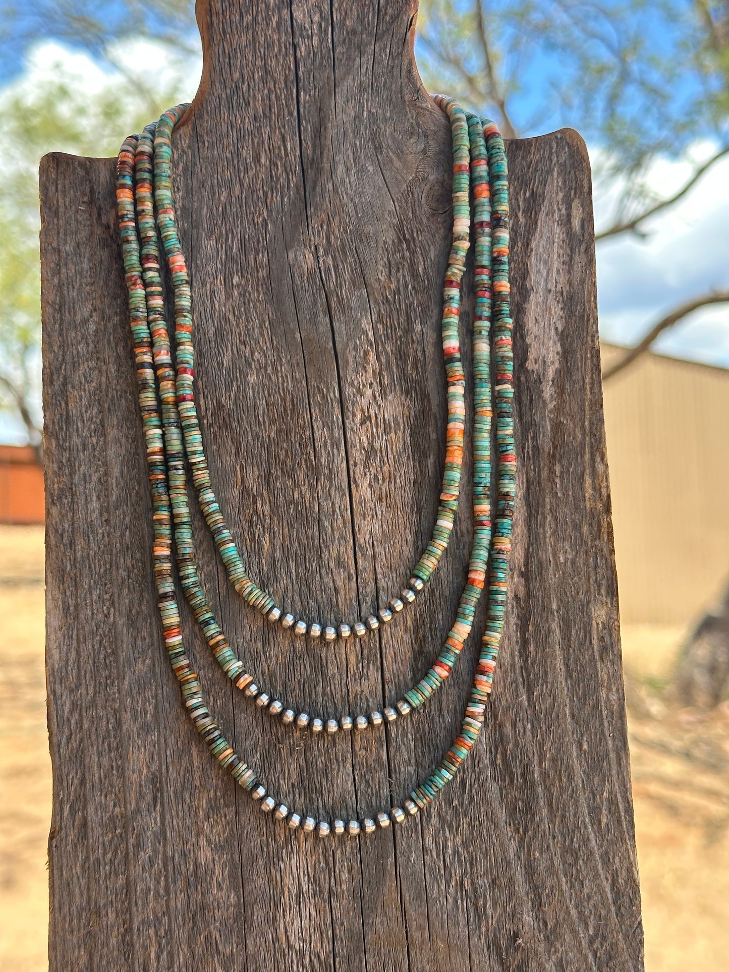 Navajo Kingman Turquoise & Spiny Sterling Silver 5mm Beaded Necklace