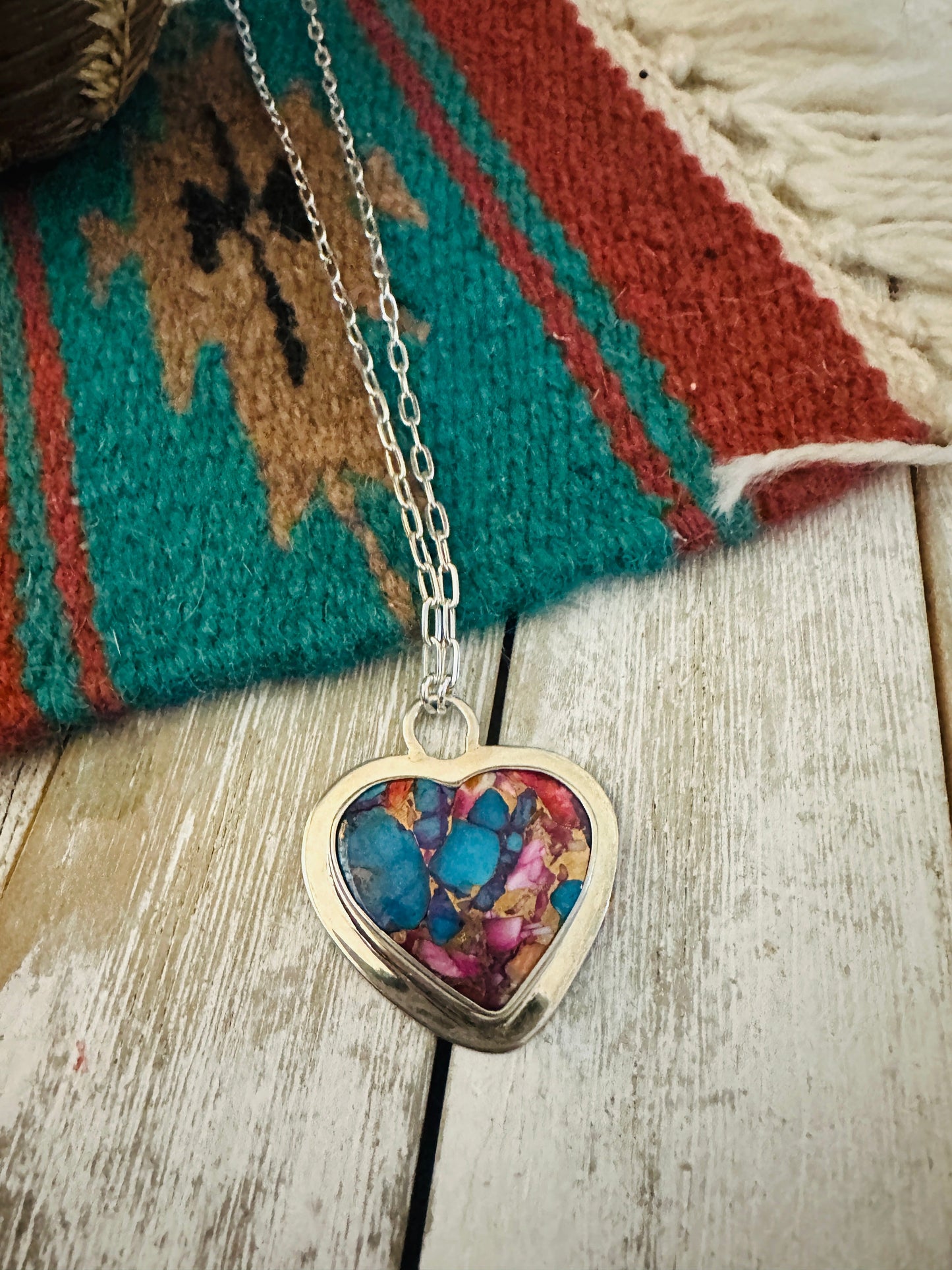 Navajo Sterling Silver & Pink Dream Mojave Heart Necklace