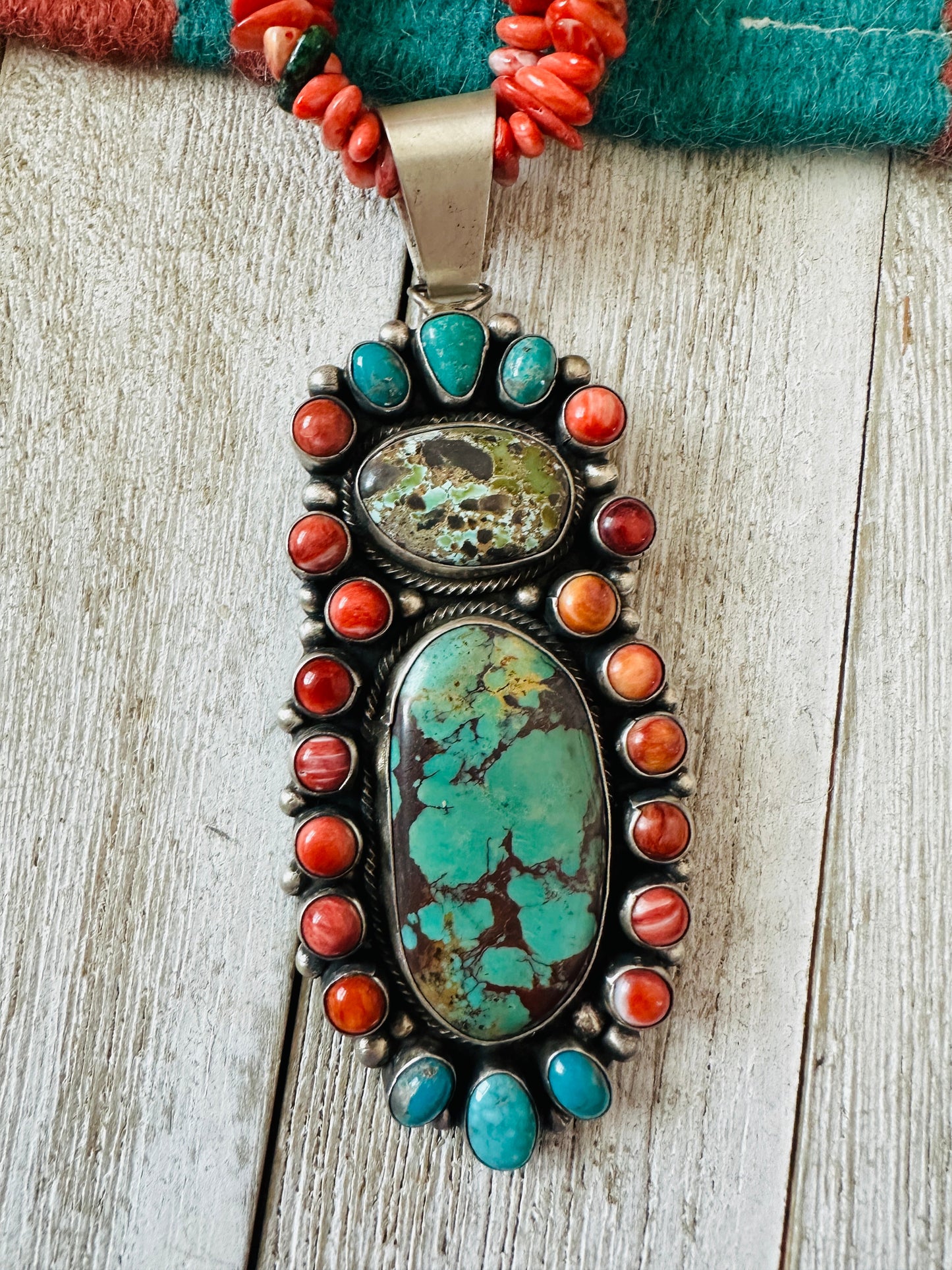 Navajo Sterling Silver, Spiny & Turquoise Cluster Beaded Necklace