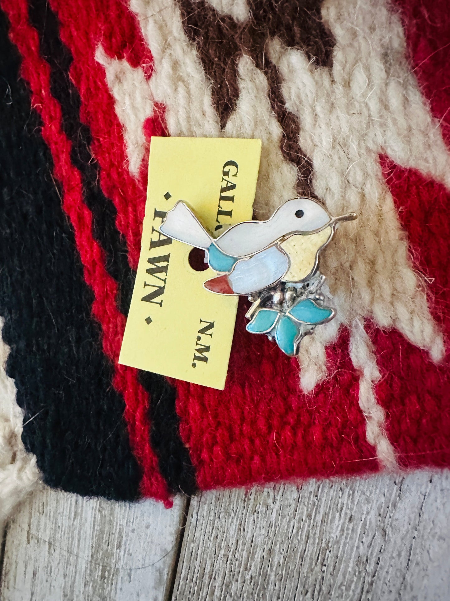 Vintage Old Pawn Zuni Multi Stone & Sterling Silver Inlay Bird Brooch/ Pendant
